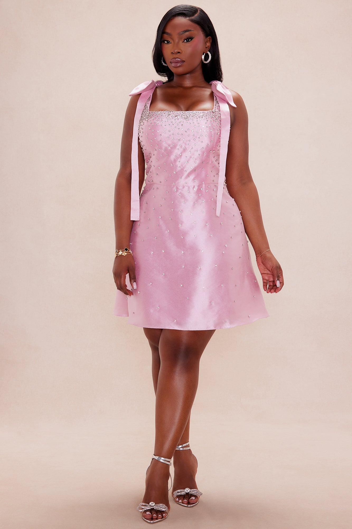Dana Embellished Satin Mini Dress - Pink - Image 5