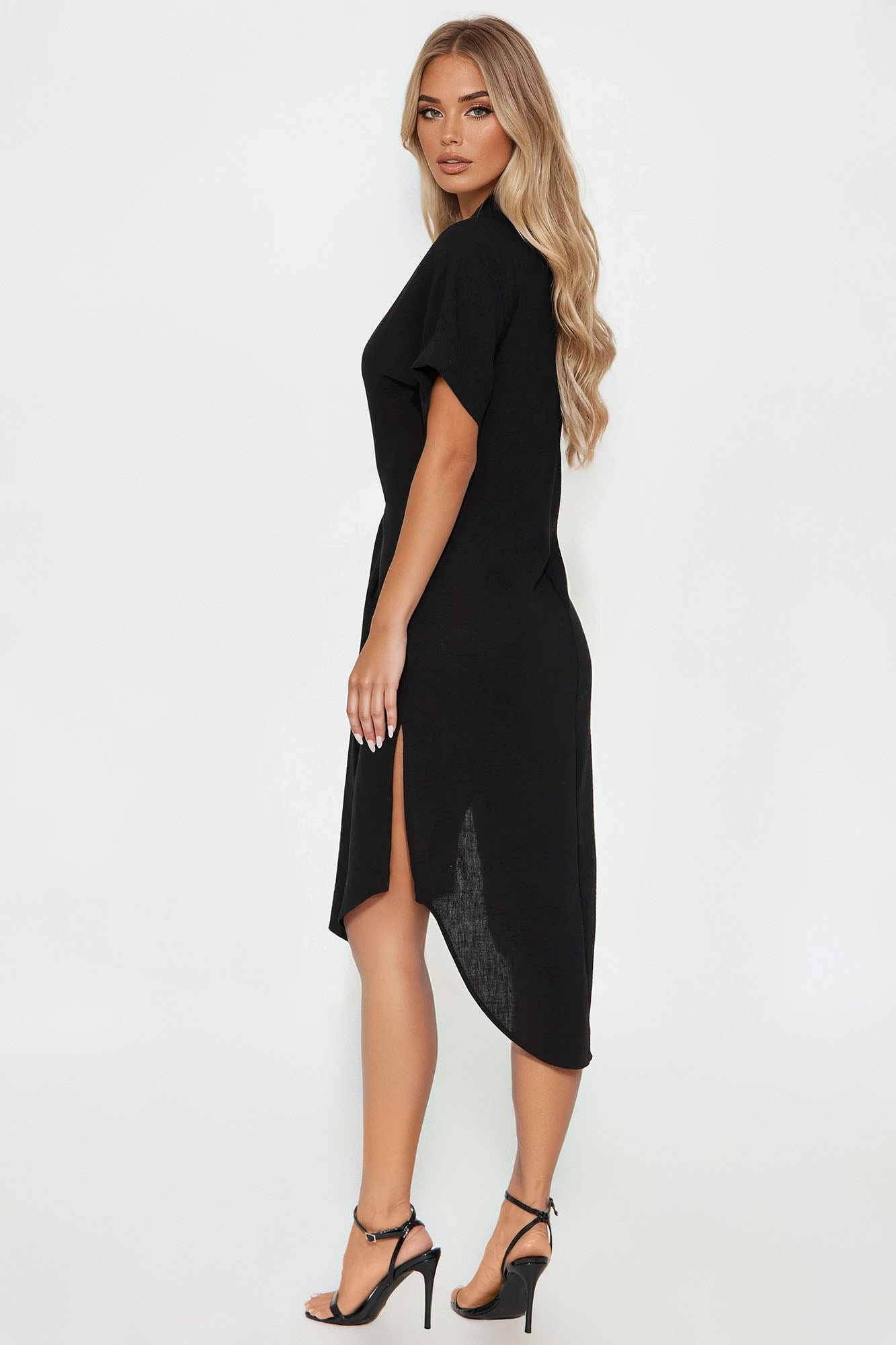 Casual Stroll Gauze Shirt Midi Dress - Black - Image 3