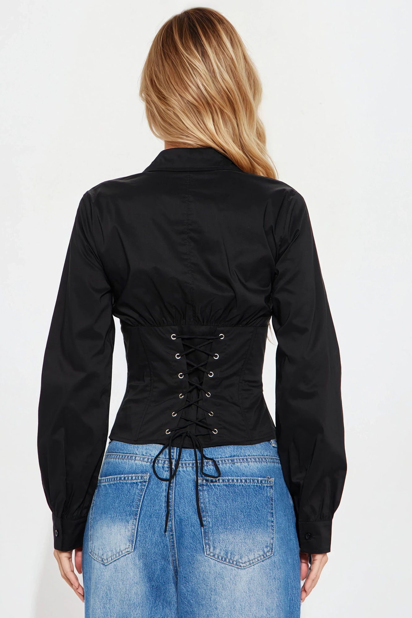 Your New Obsession Poplin Corset Shirt - Black - Image 3