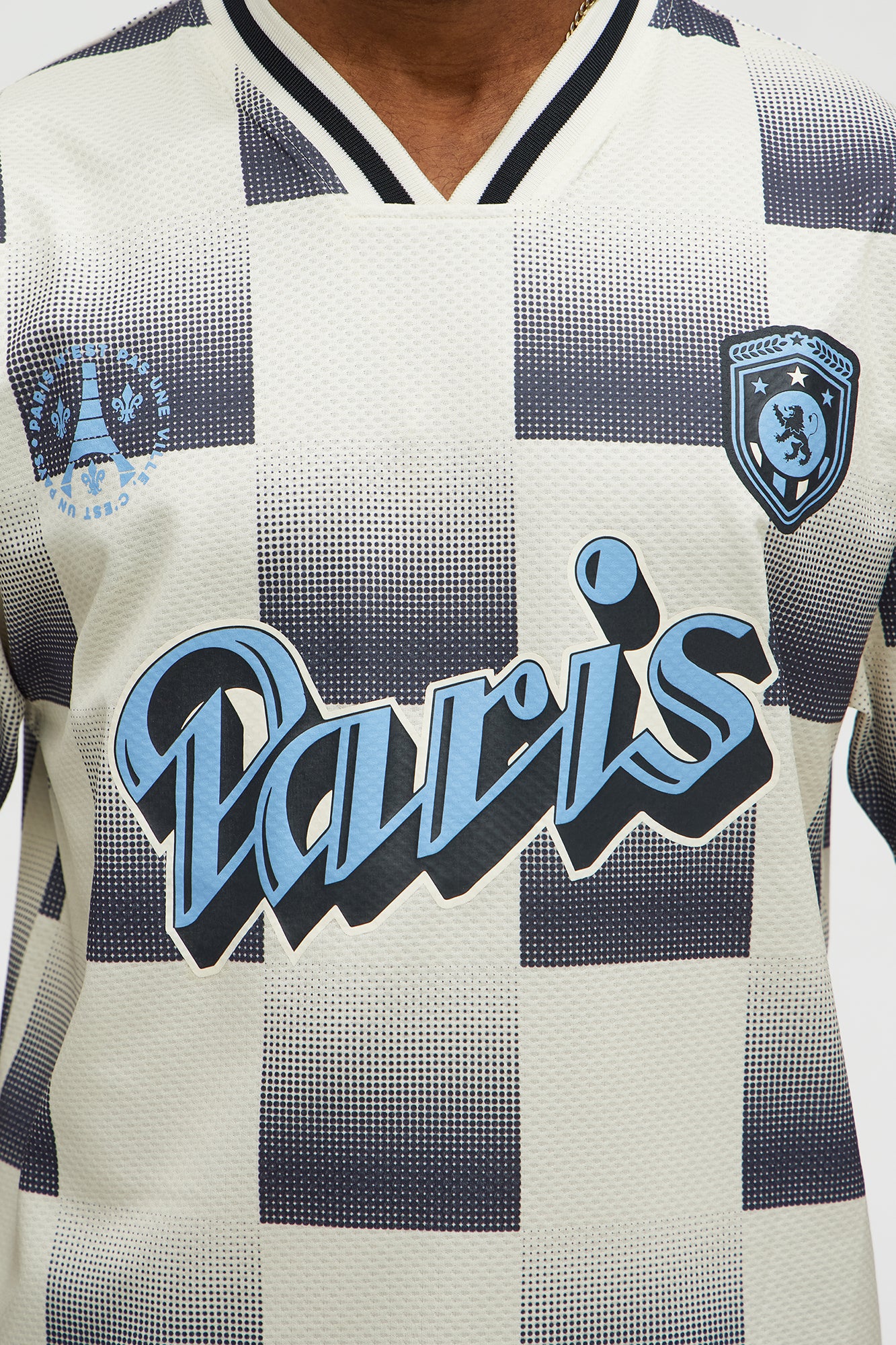 Checkered Paris Short Sleeve Soccer Jersey - Off White/combo - Image 3