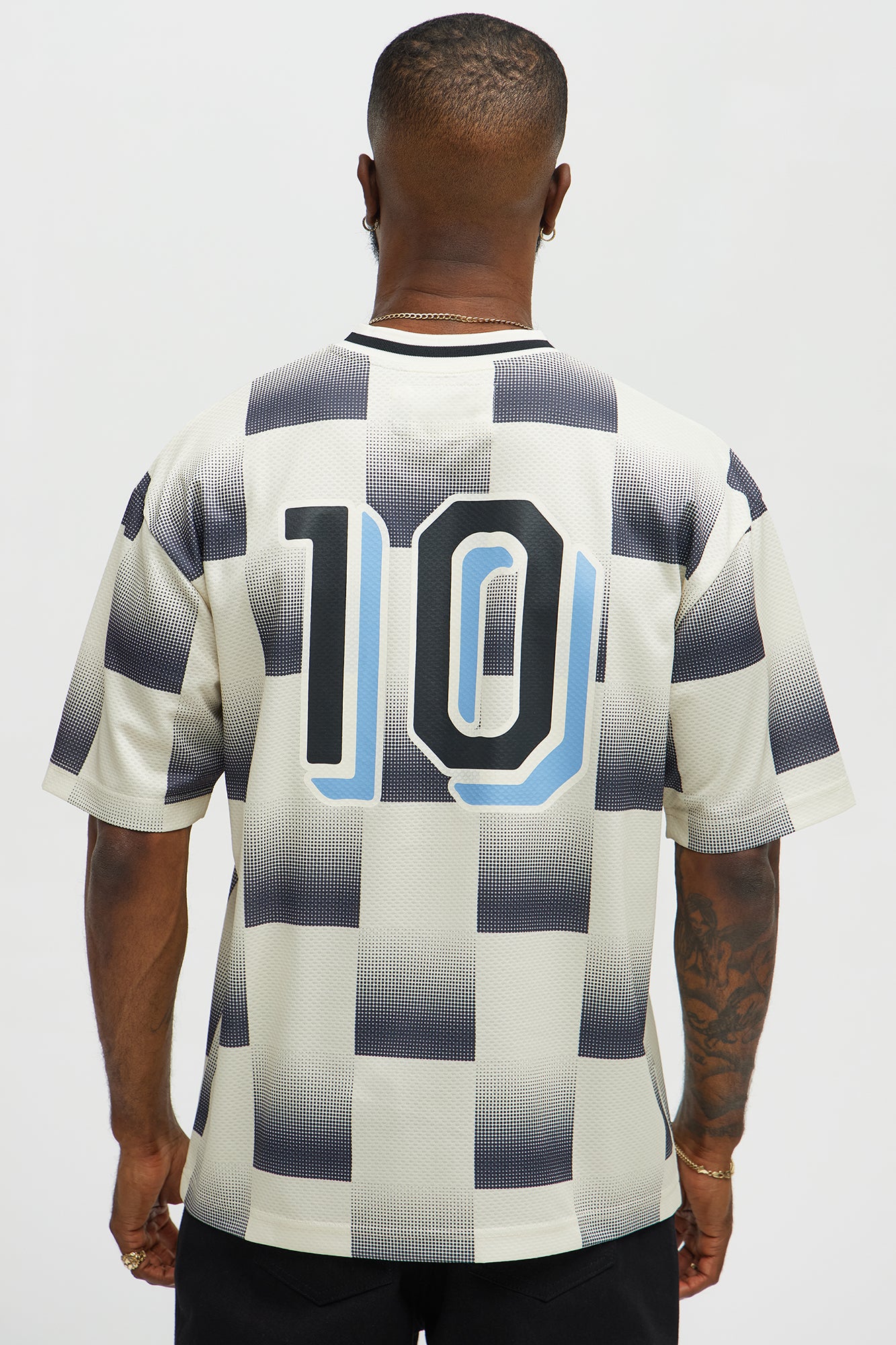 Checkered Paris Short Sleeve Soccer Jersey - Off White/combo - Image 4