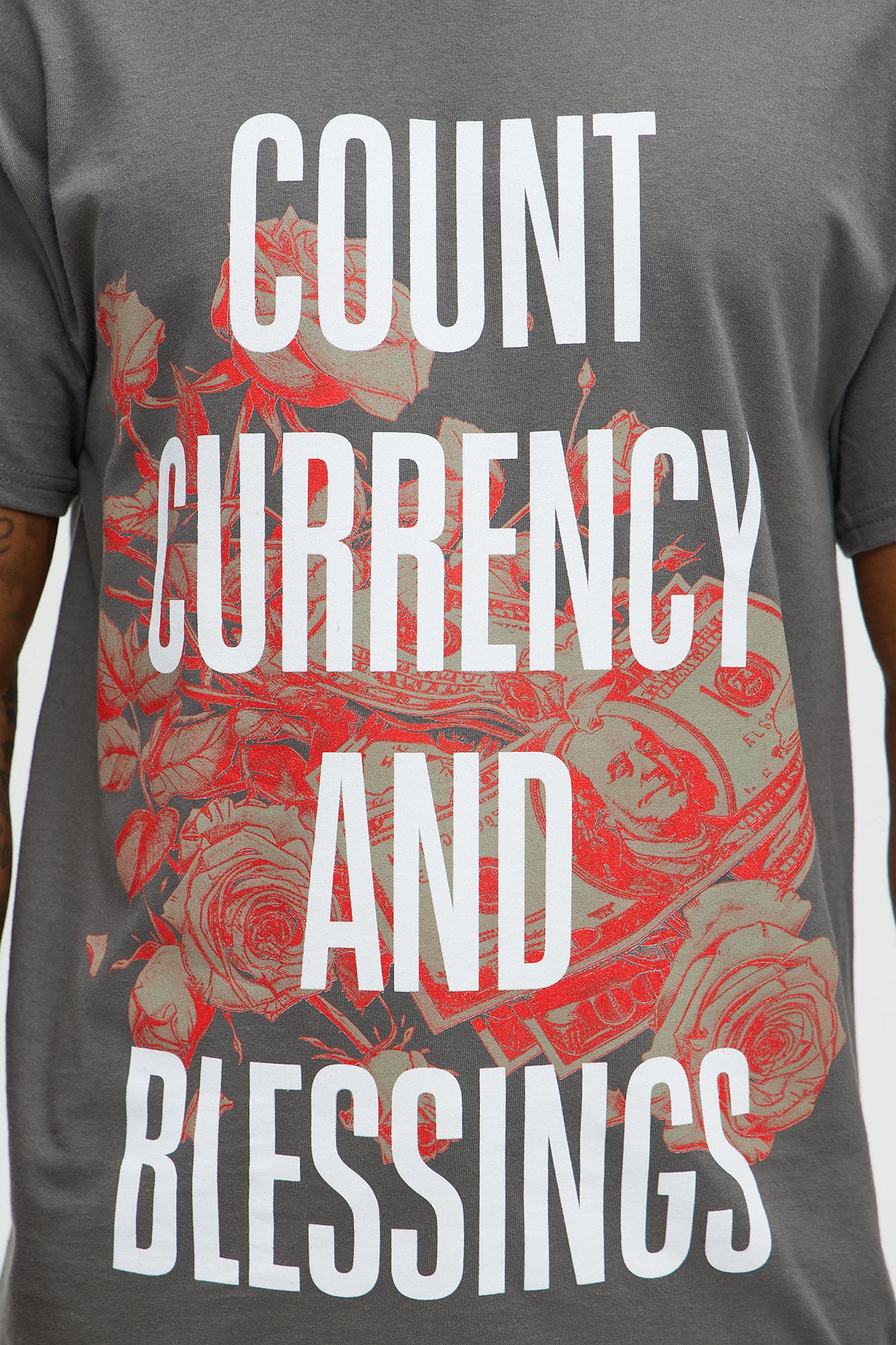 Count Currency And Blessings Short Sleeve Tee - Charcoal - Image 3