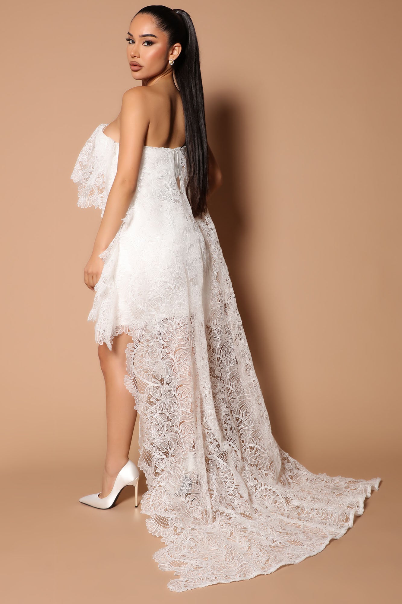 Amelia One Shoulder Lace Mini Dress - White - Image 4