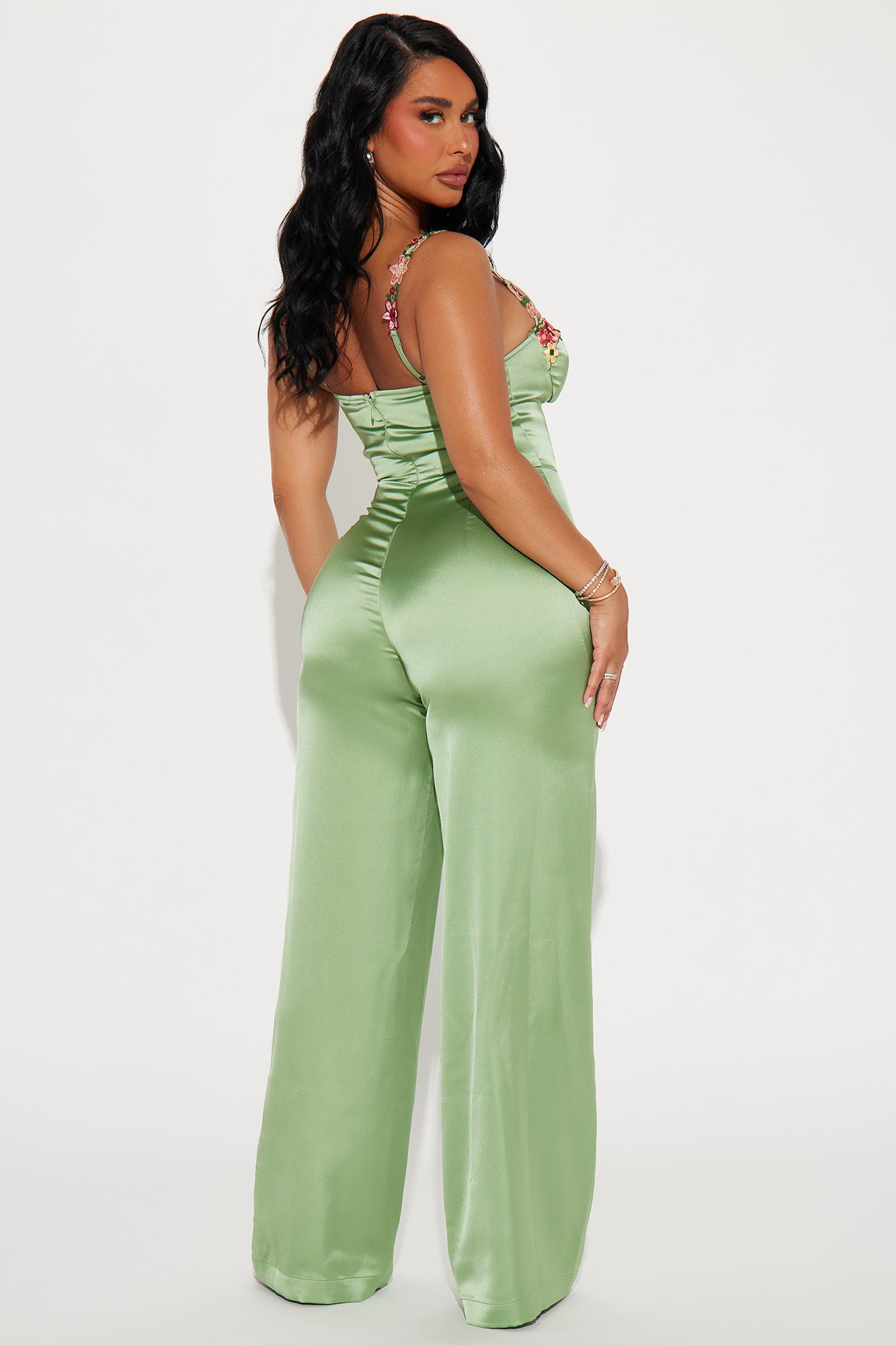 Evelyn Satin Jumpsuit - Sage - Image 4
