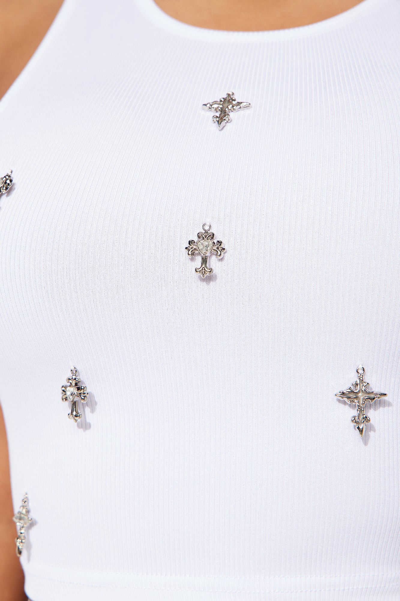 Cross Charm Tank Top - White - Image 3
