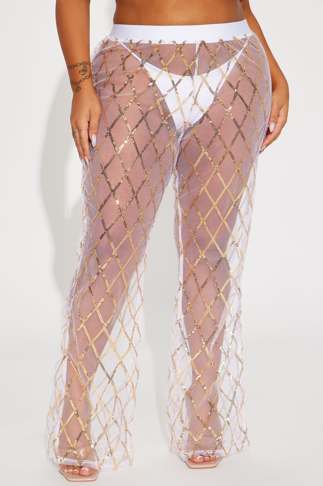 Ceci Sequin Mesh Cover Up Pants - Gold - Image 5