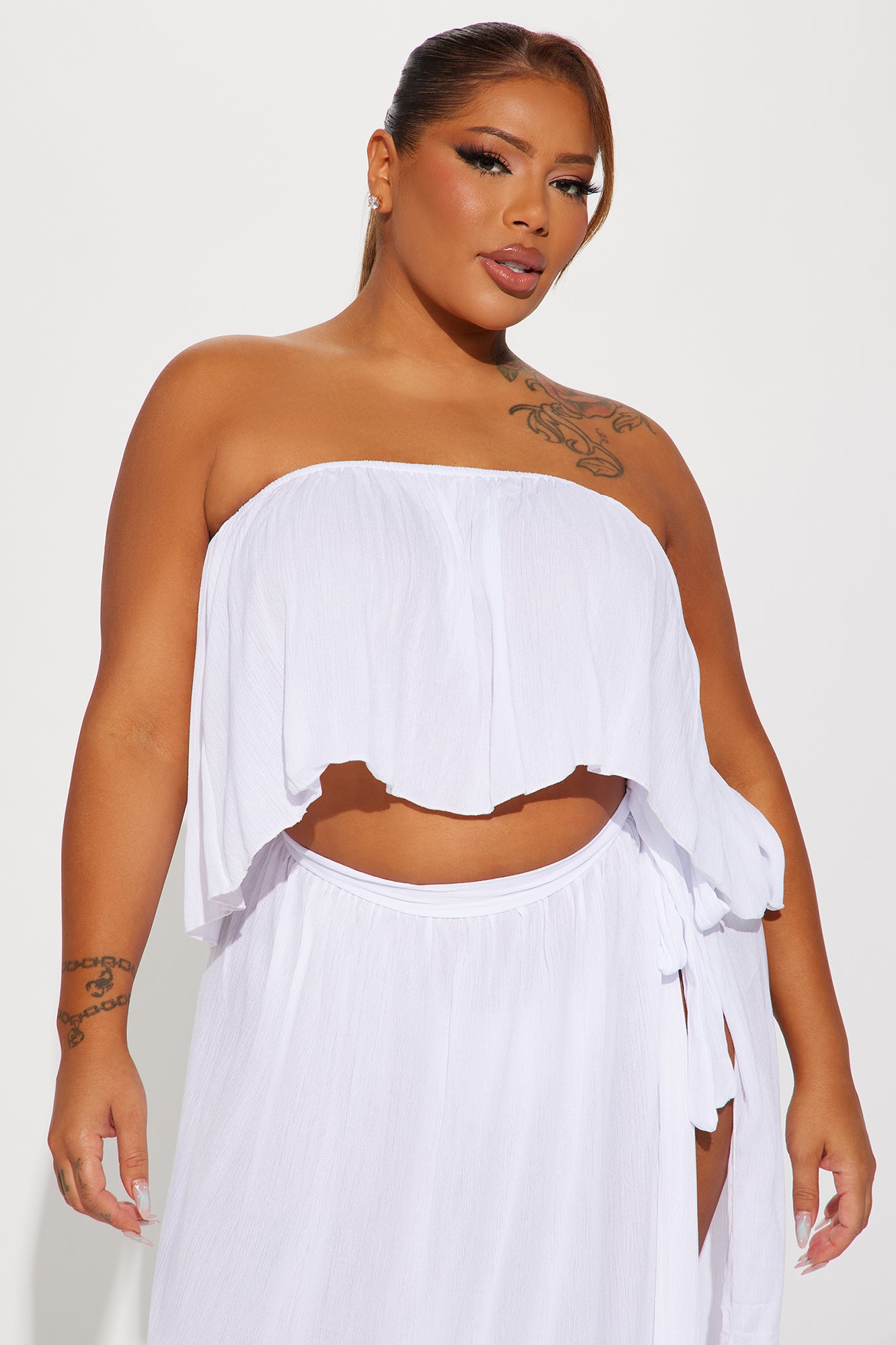 Island Sun Crinkle Gauze Cover Up Skirt Set - White - Image 5