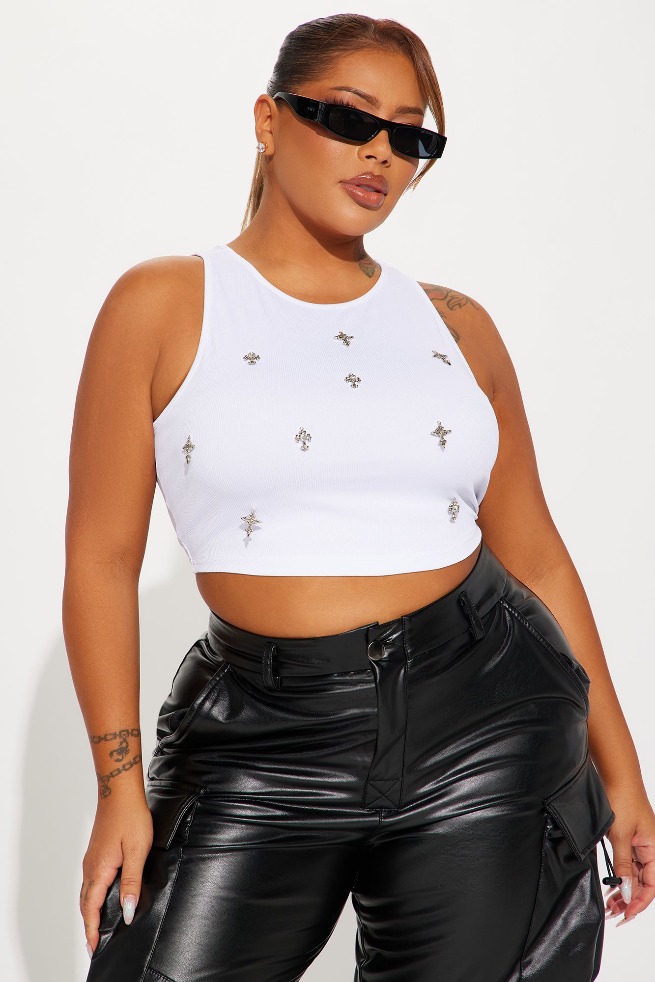 Cross Charm Tank Top - White - Image 5