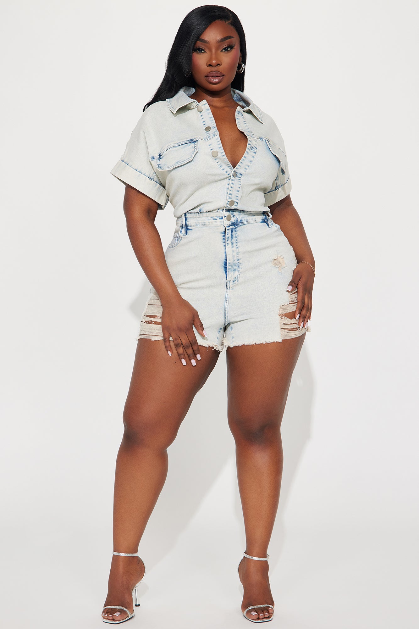 Sariyah Denim Romper - Bleach Blue Wash - Image 4