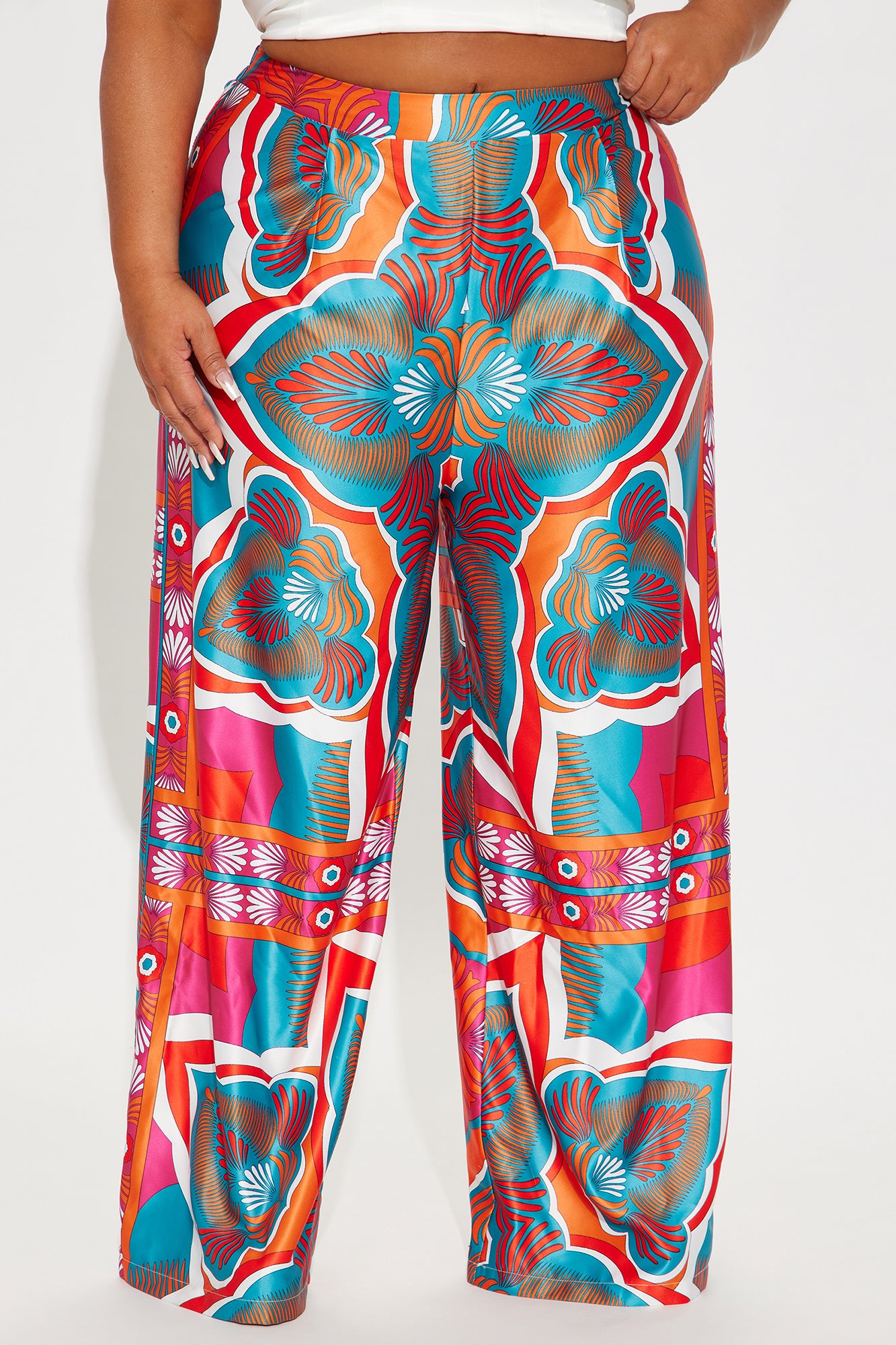 Imani Satin Wide Leg Pant - Orange/combo - Image 5