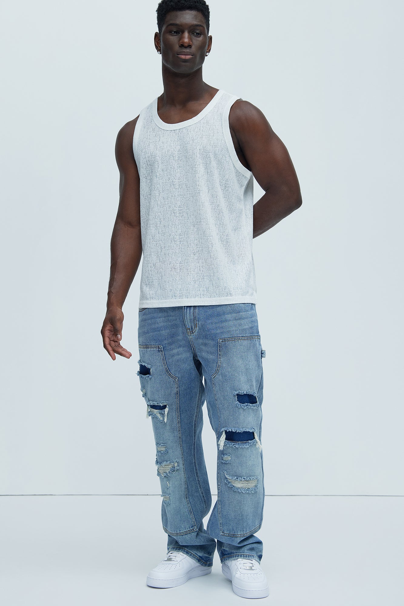 Bore Distressed Carpenter Straight Jeans - Blue Wash - Image 3