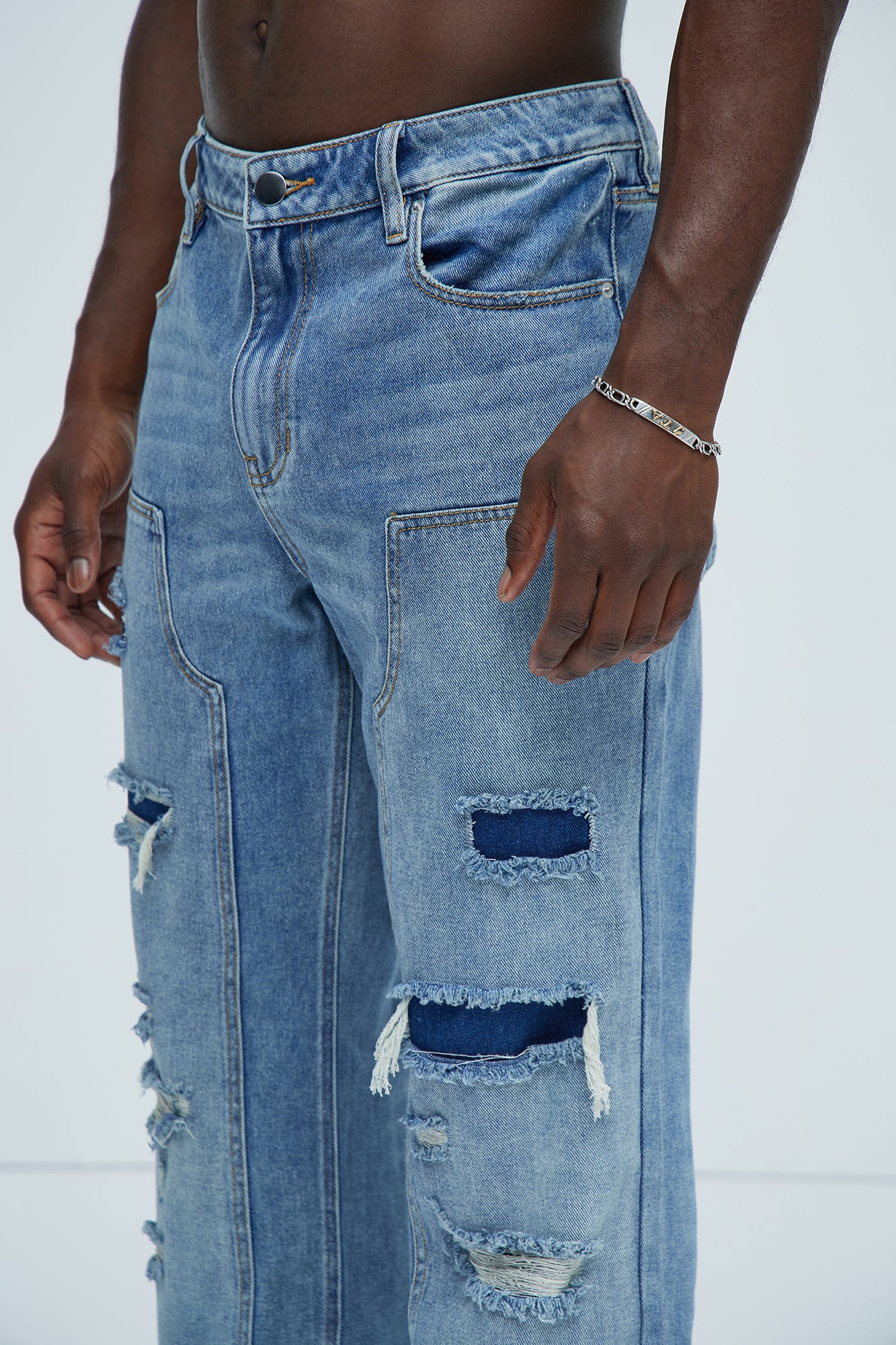 Bore Distressed Carpenter Straight Jeans - Blue Wash - Image 4