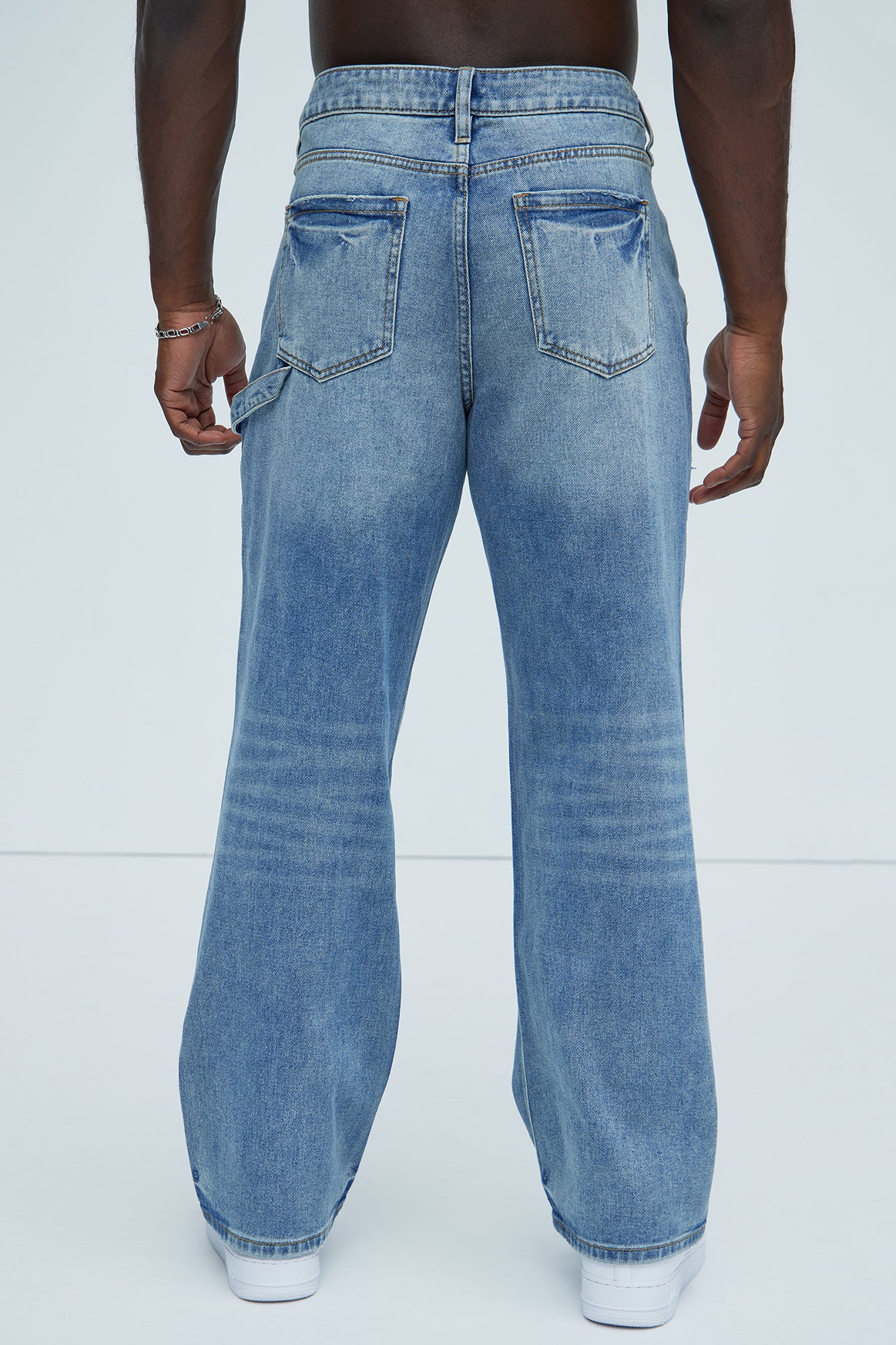 Bore Distressed Carpenter Straight Jeans - Blue Wash - Image 5