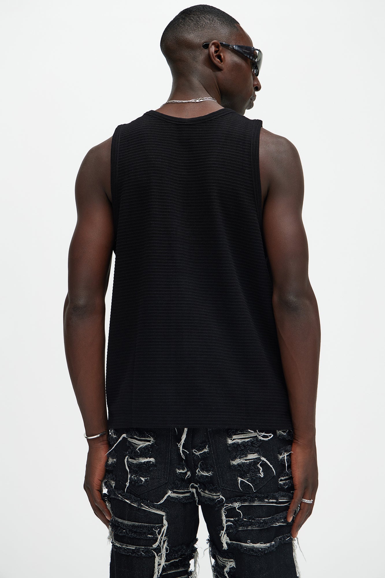 Athens Rib Textured Relaxed Tank - Black - Image 4