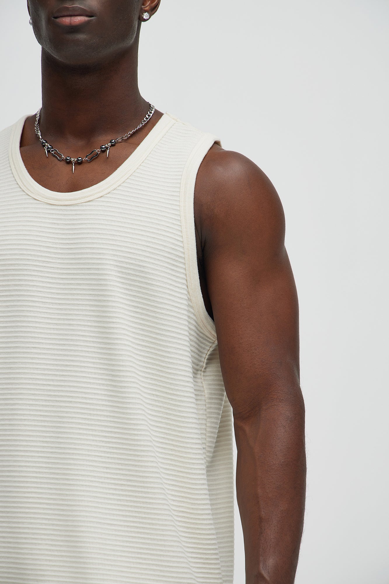 Athens Rib Textured Relaxed Tank - Cream - Image 3