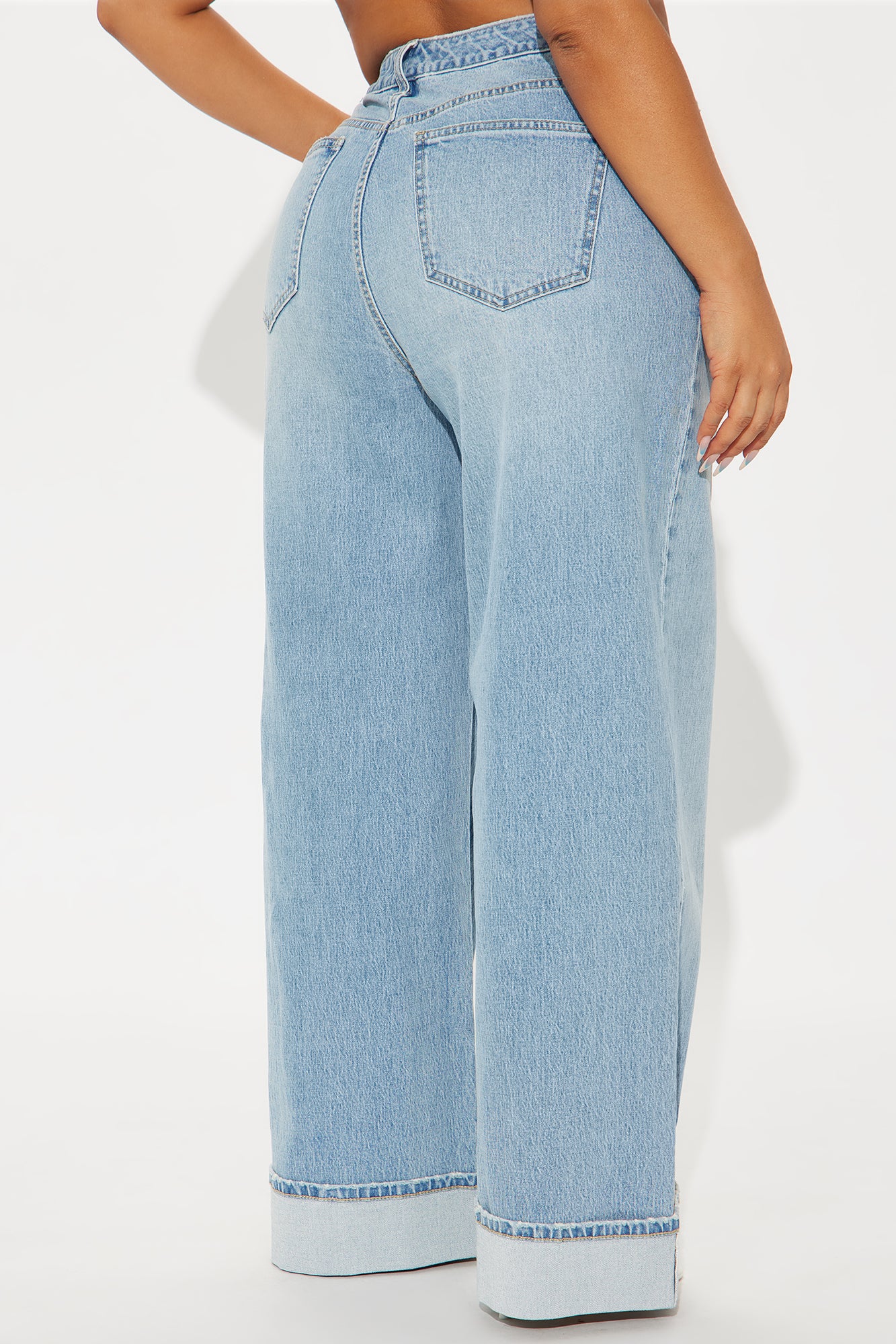 Anika Cuffed Wide Leg Jeans - Light Wash - Image 7