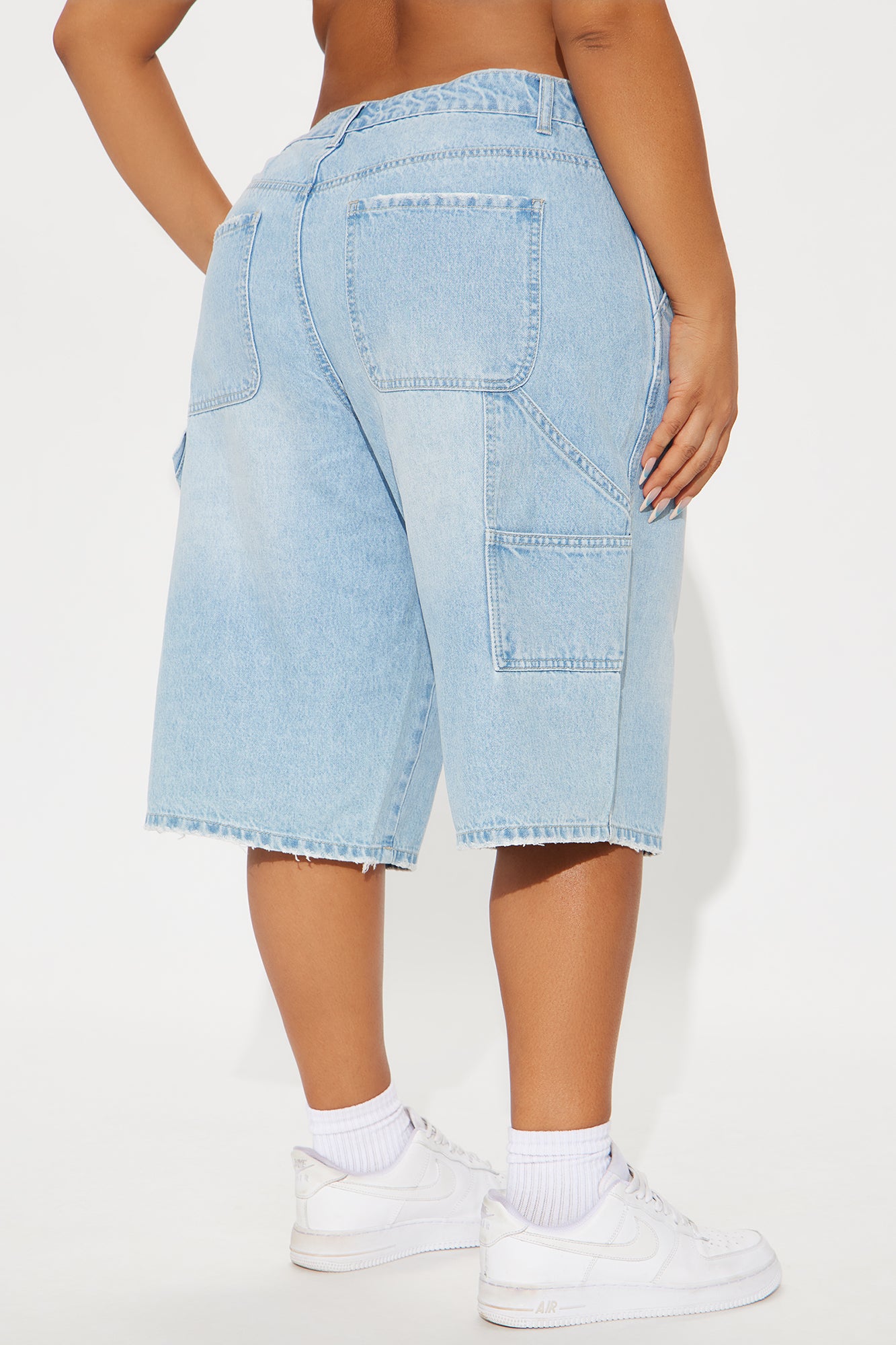 Talking About Me Ripped Carpenter Denim Jorts - Light Wash - Image 7