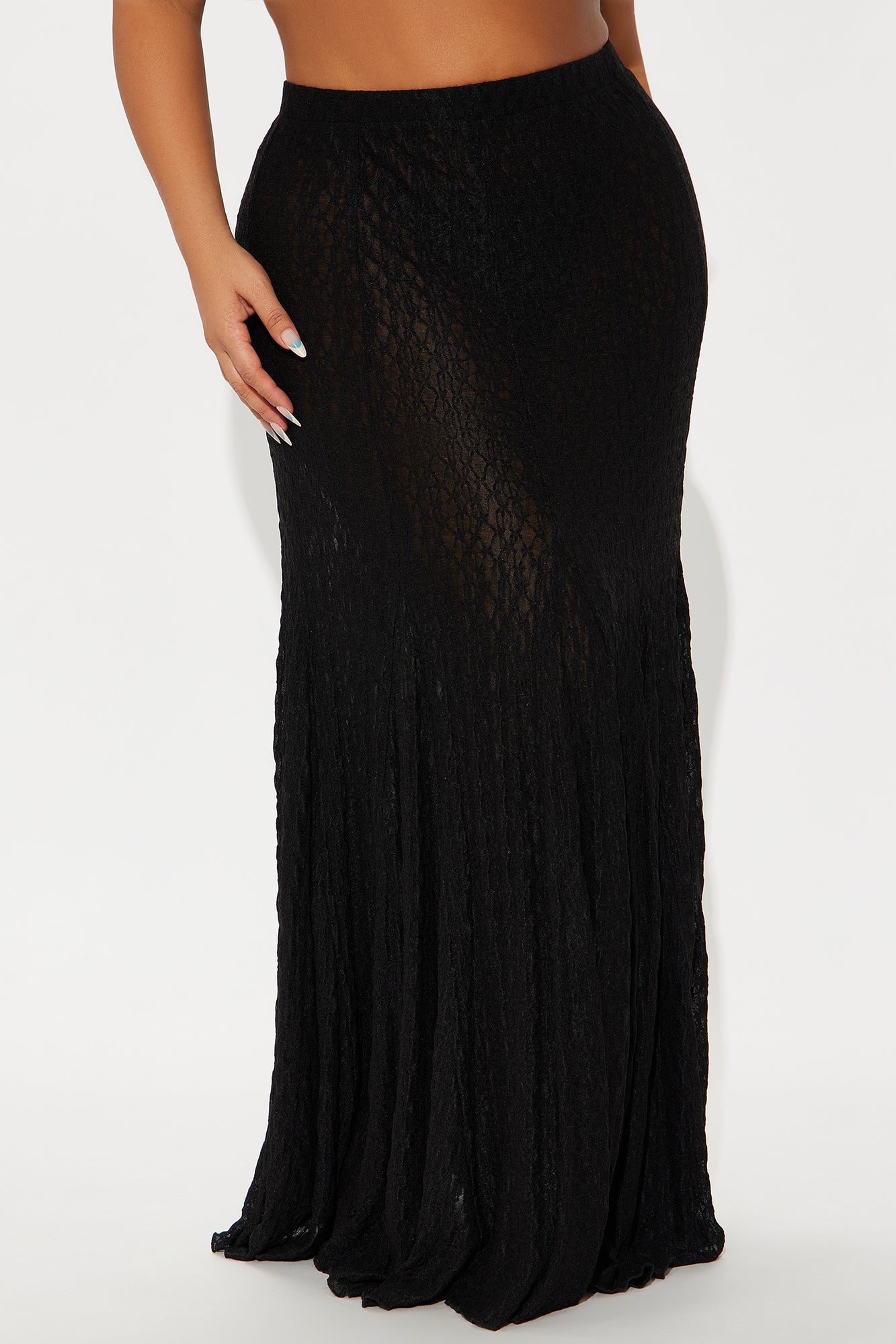 The Favorite Pleated Sheer Lace Maxi Skirt - Black - Image 5