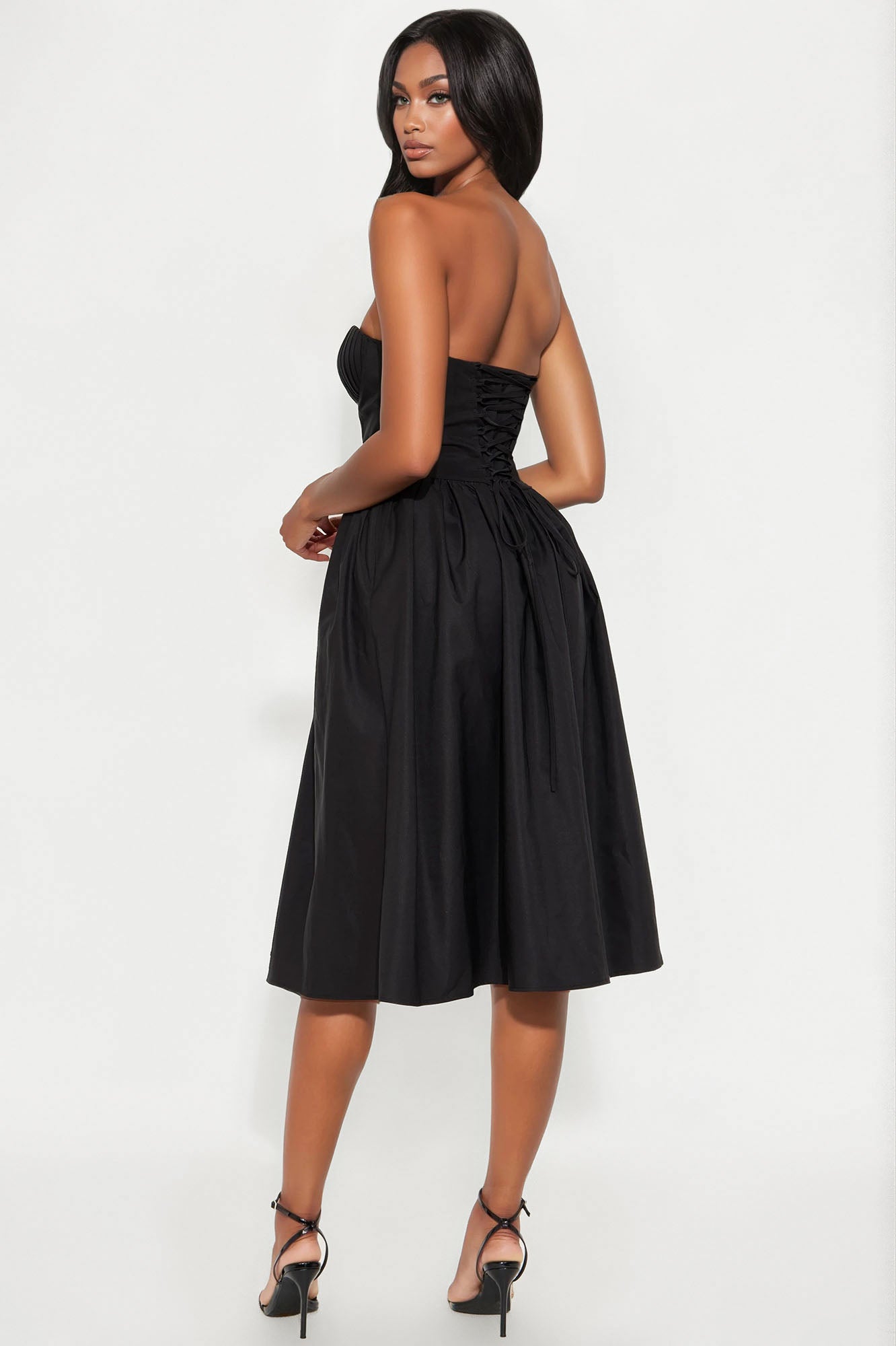 Mademoiselle Satin Midi Dress - Black - Image 3