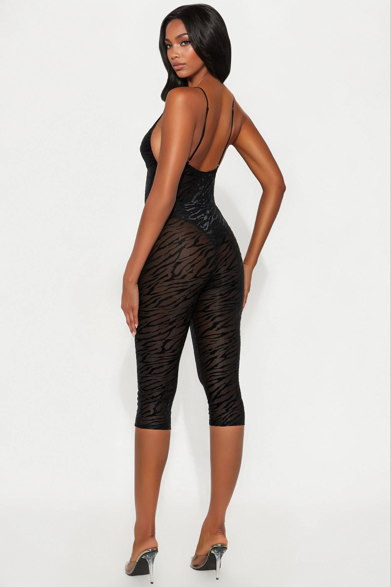 Get It Together Mesh Capri Jumpsuit - Black - Image 3