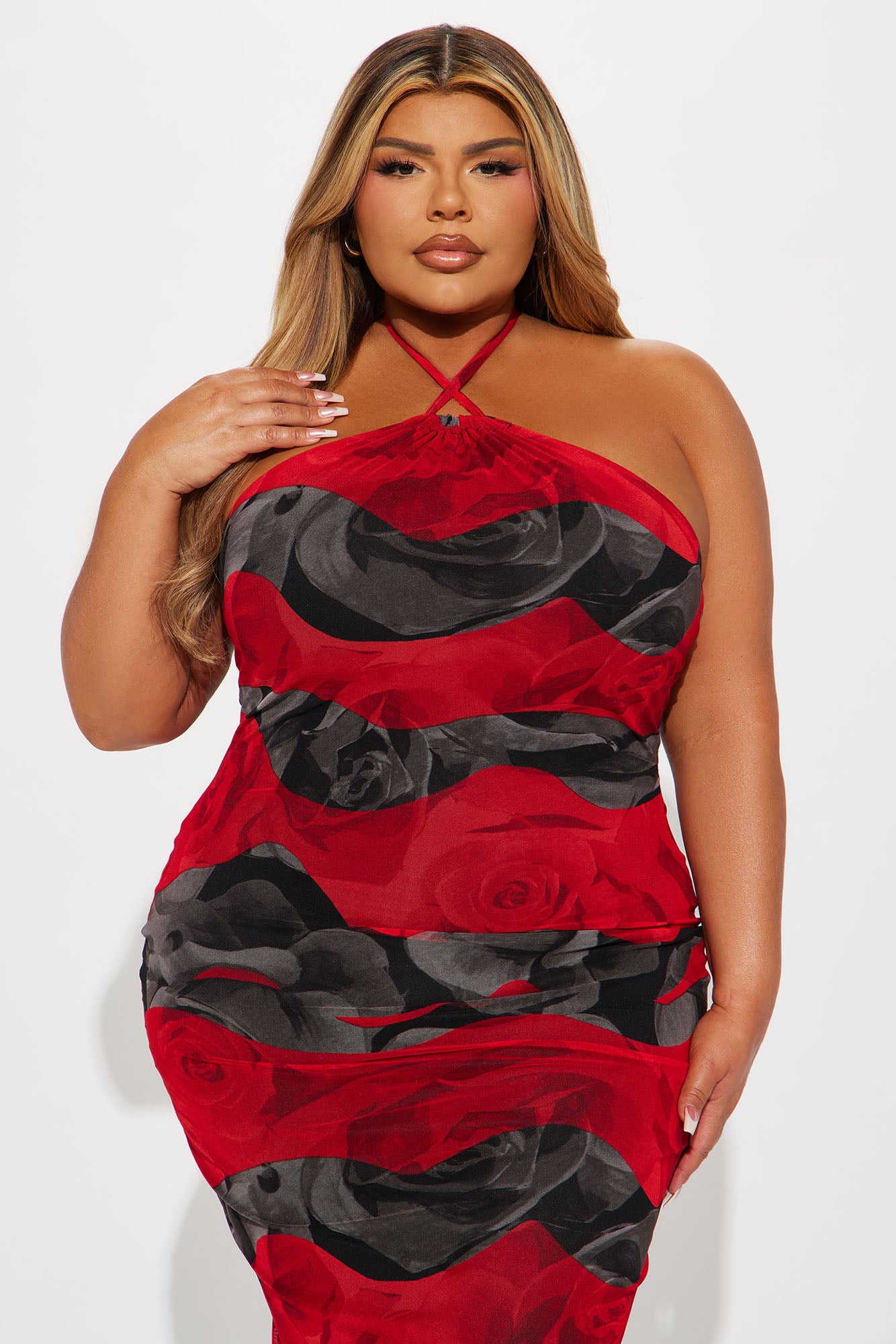 Burnin' Up Mesh Midi Dress - Red/combo - Image 5