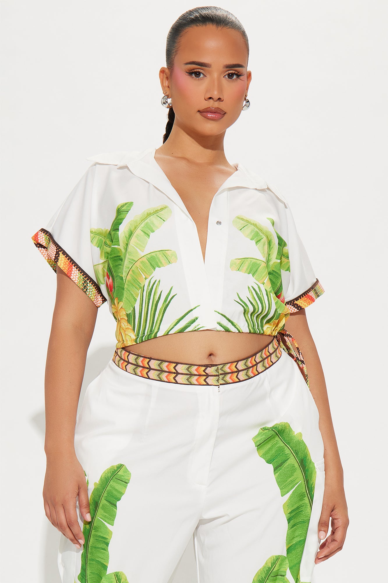 Tropical Oasis Satin Jogger Set - White/combo - Image 5