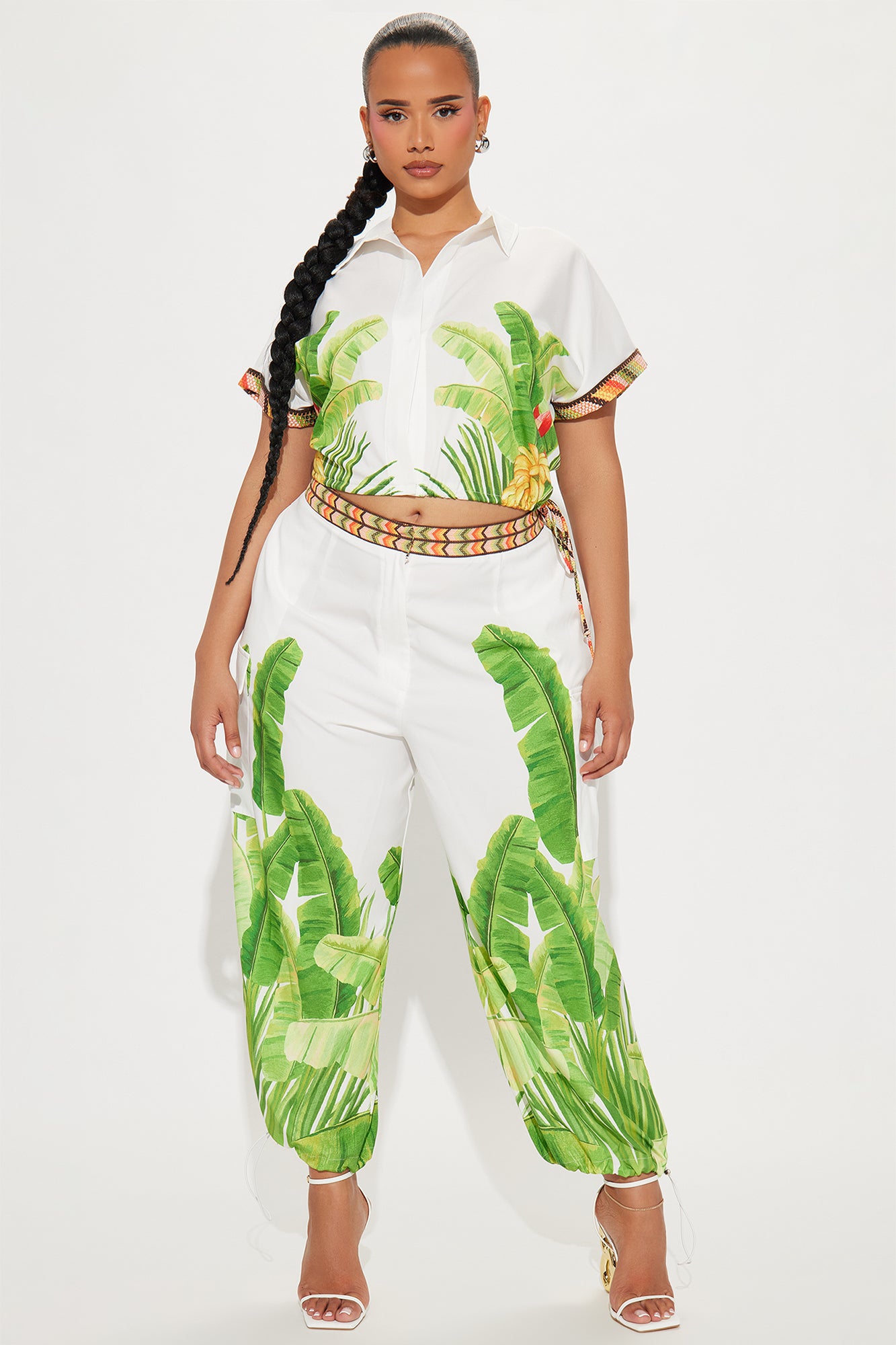 Tropical Oasis Satin Jogger Set - White/combo - Image 6