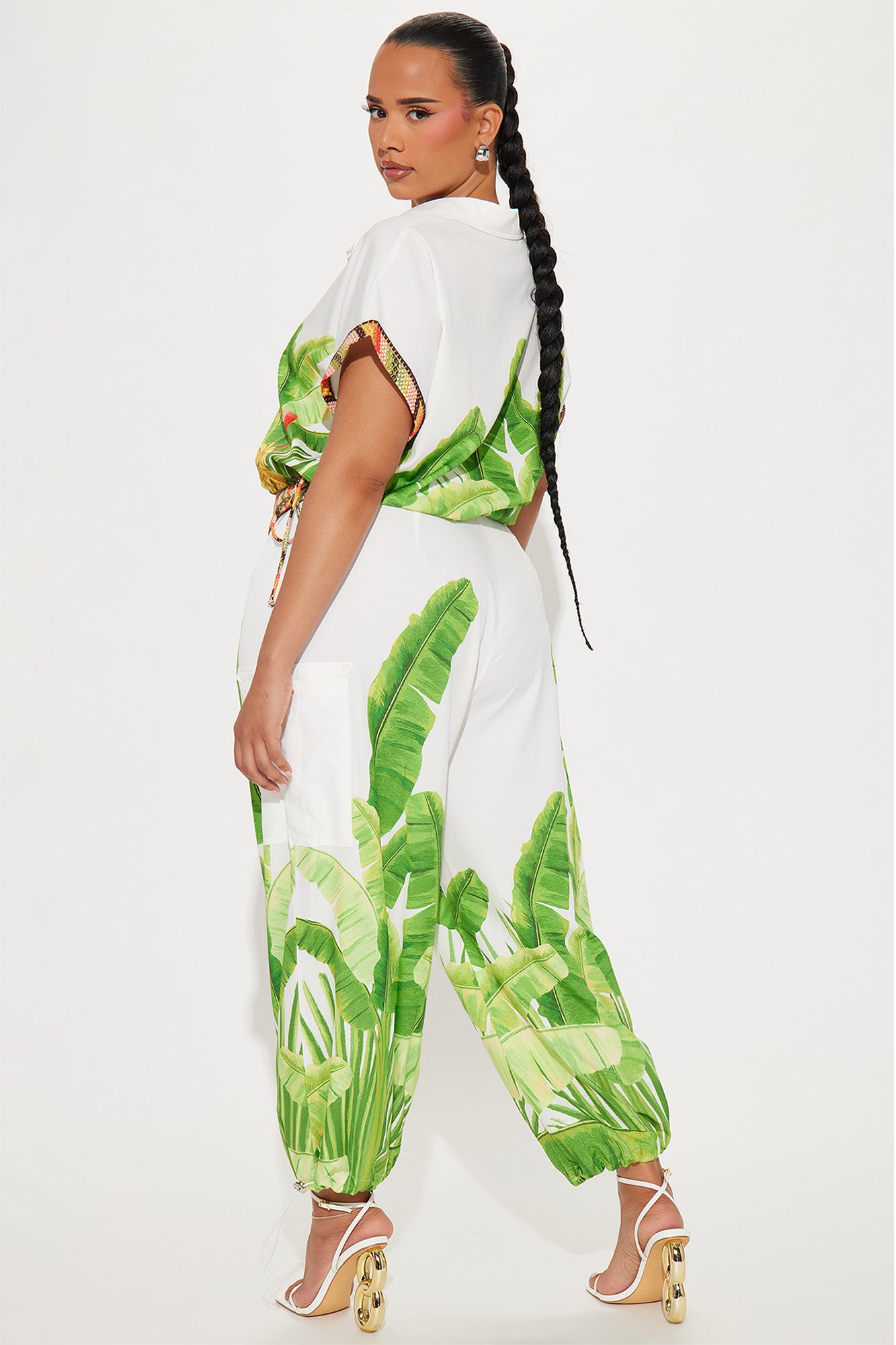 Tropical Oasis Satin Jogger Set - White/combo - Image 7