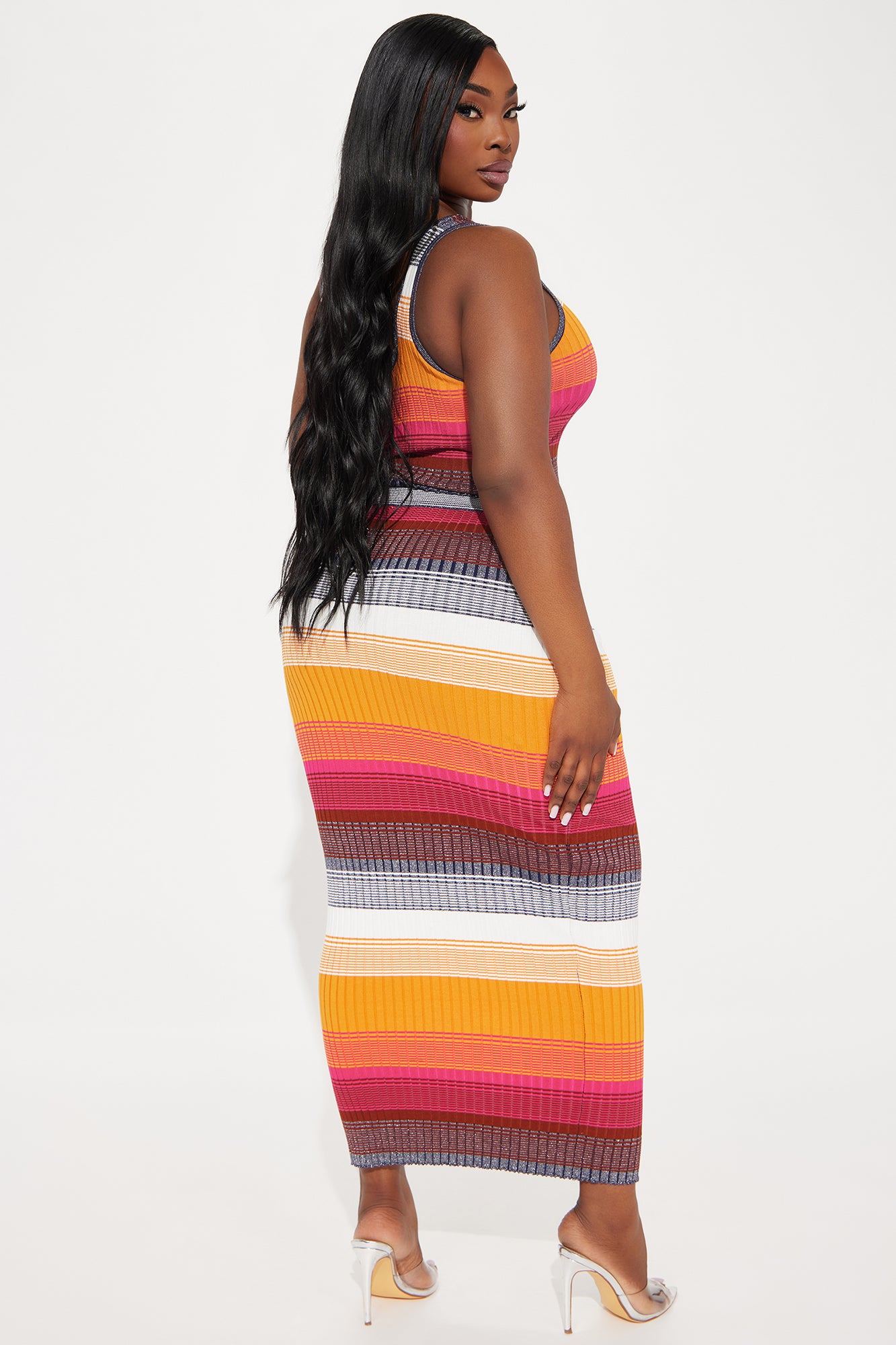 Summer Vibe Striped Metallic Skirt Set - Orange/combo - Image 6