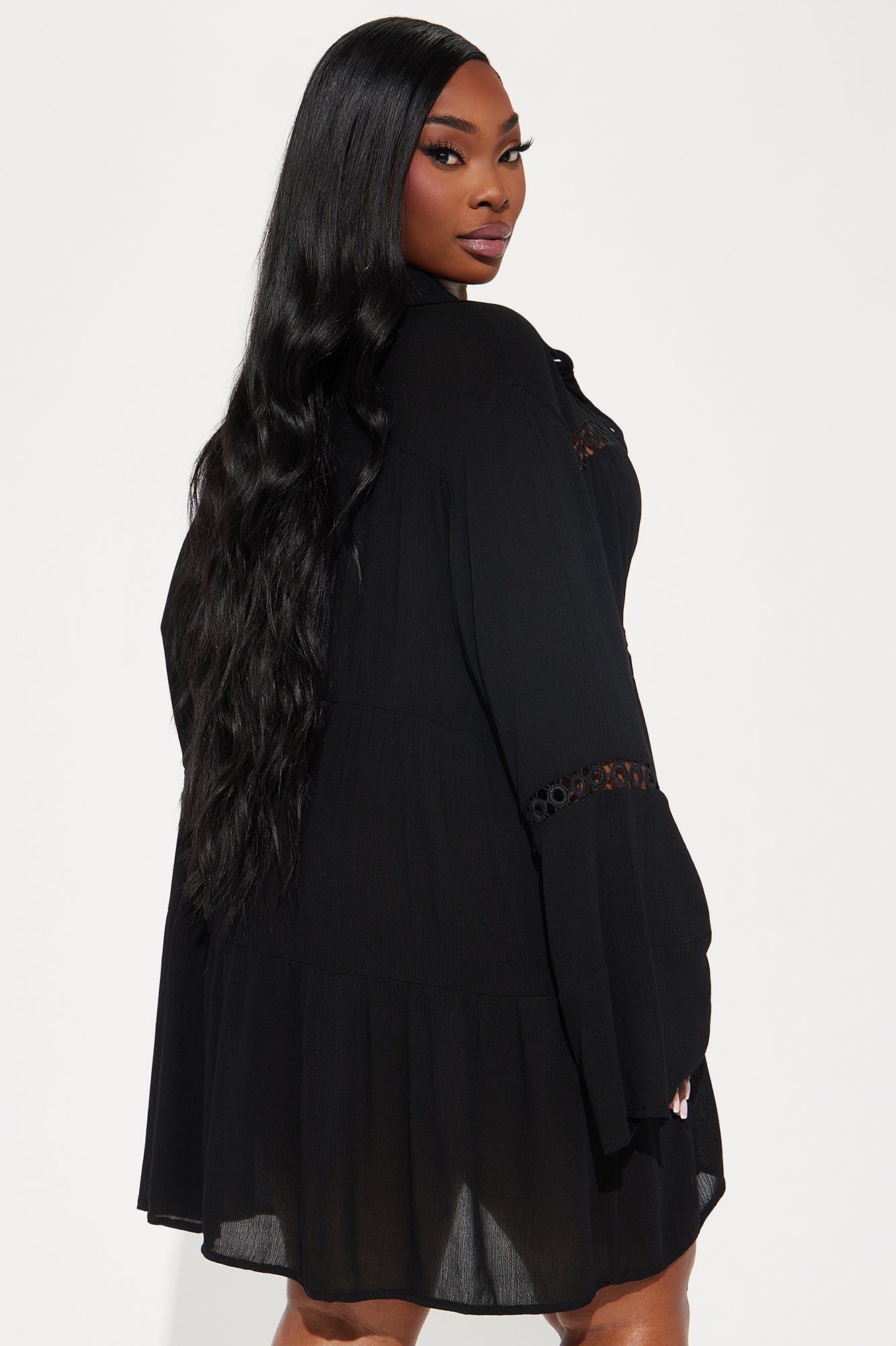 Breezy Paradise Linen Circle Cover Up Shirt Dress - Black - Image 6