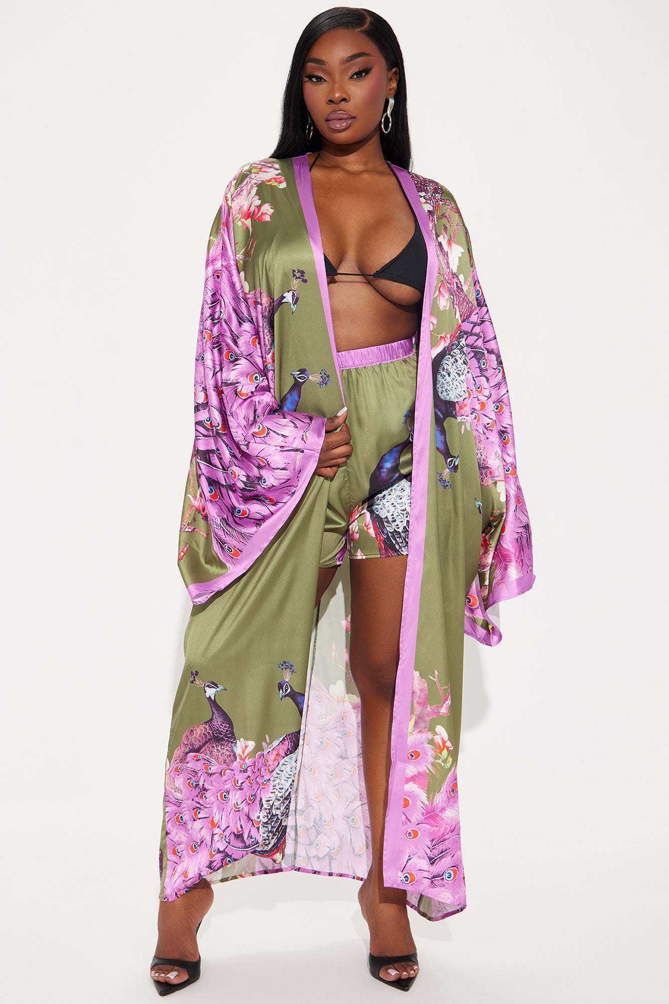 Above Status Satin Short Set - Green/combo - Image 4