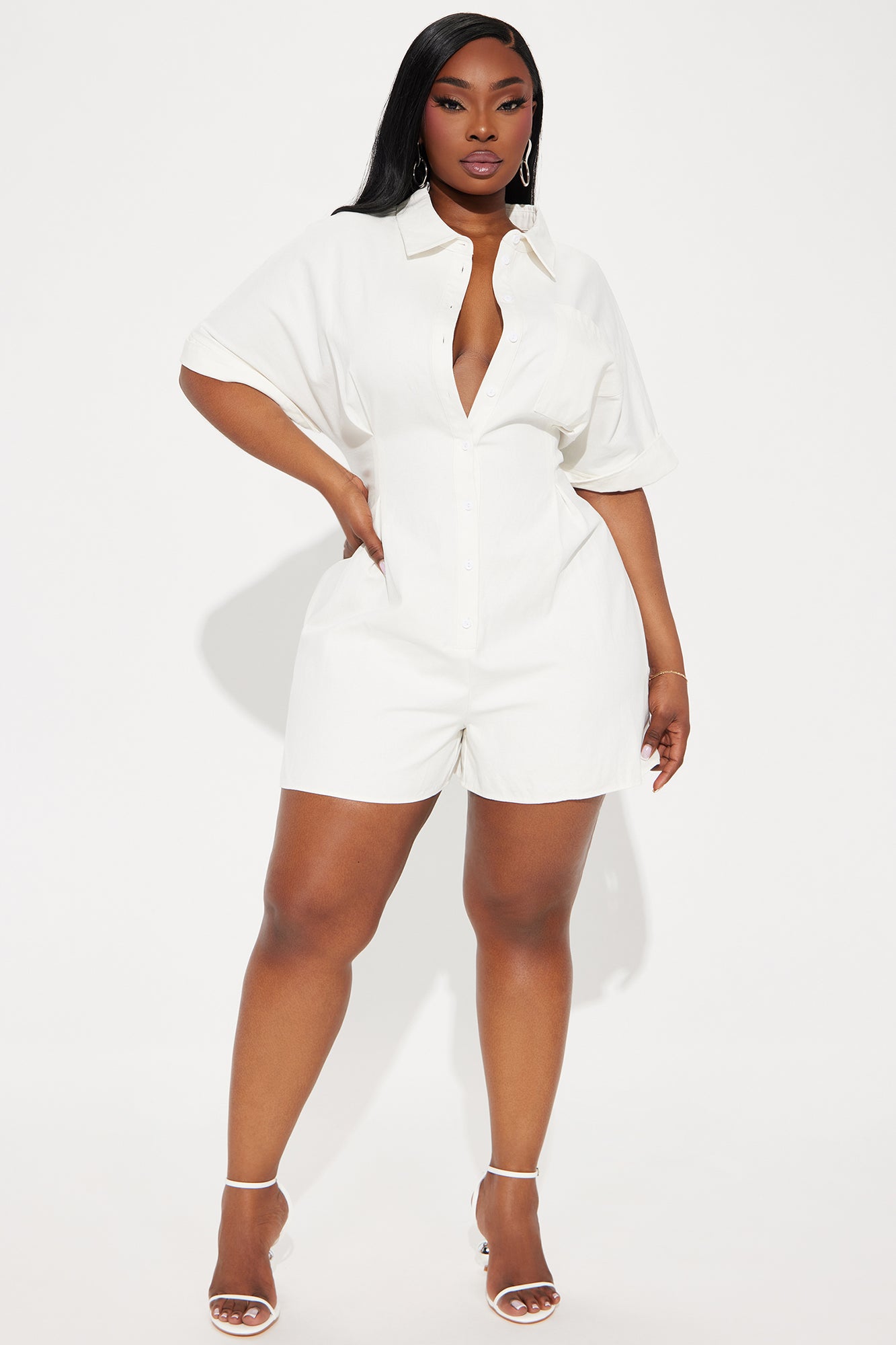 Press The Facts Romper - Ivory - Image 5