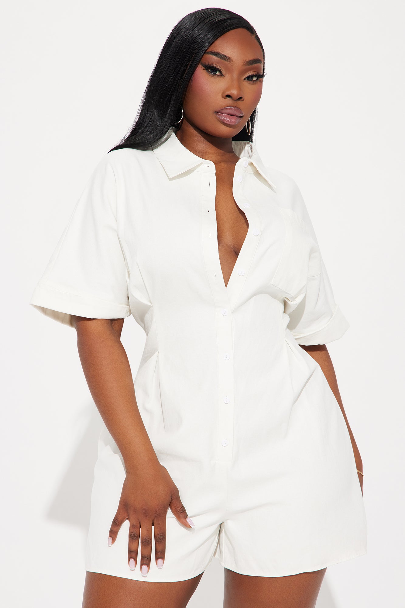 Press The Facts Romper - Ivory - Image 4