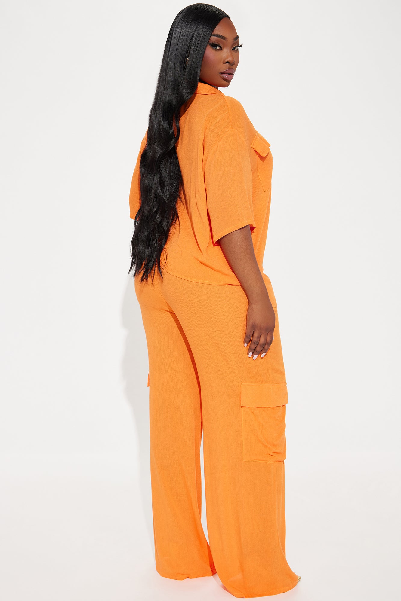 Breezy Paradise Linen Cover Up Cargo Pants Set - Orange - Image 6