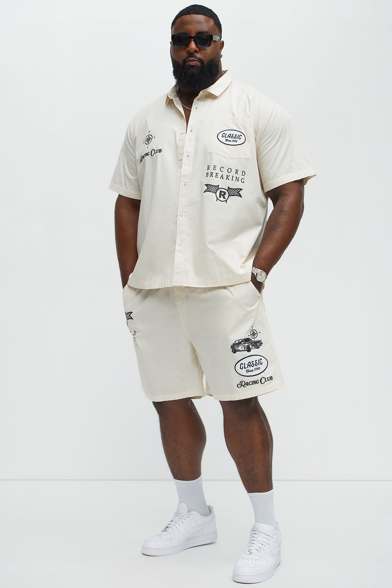 Racing Club Relaxed Drawstring Shorts - Cream - Image 7