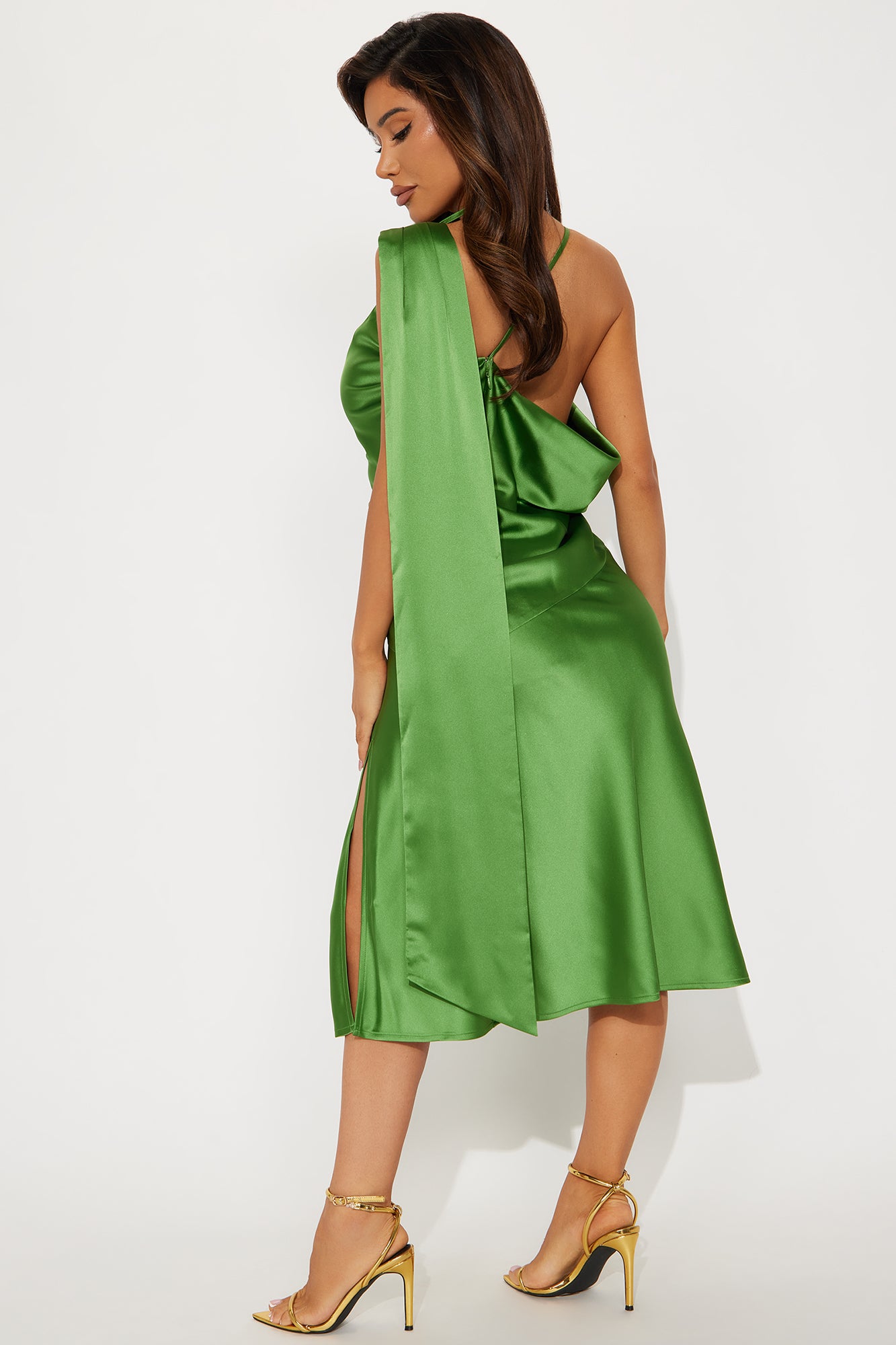 Always Admired Satin Midi Dress - Green - Image 3