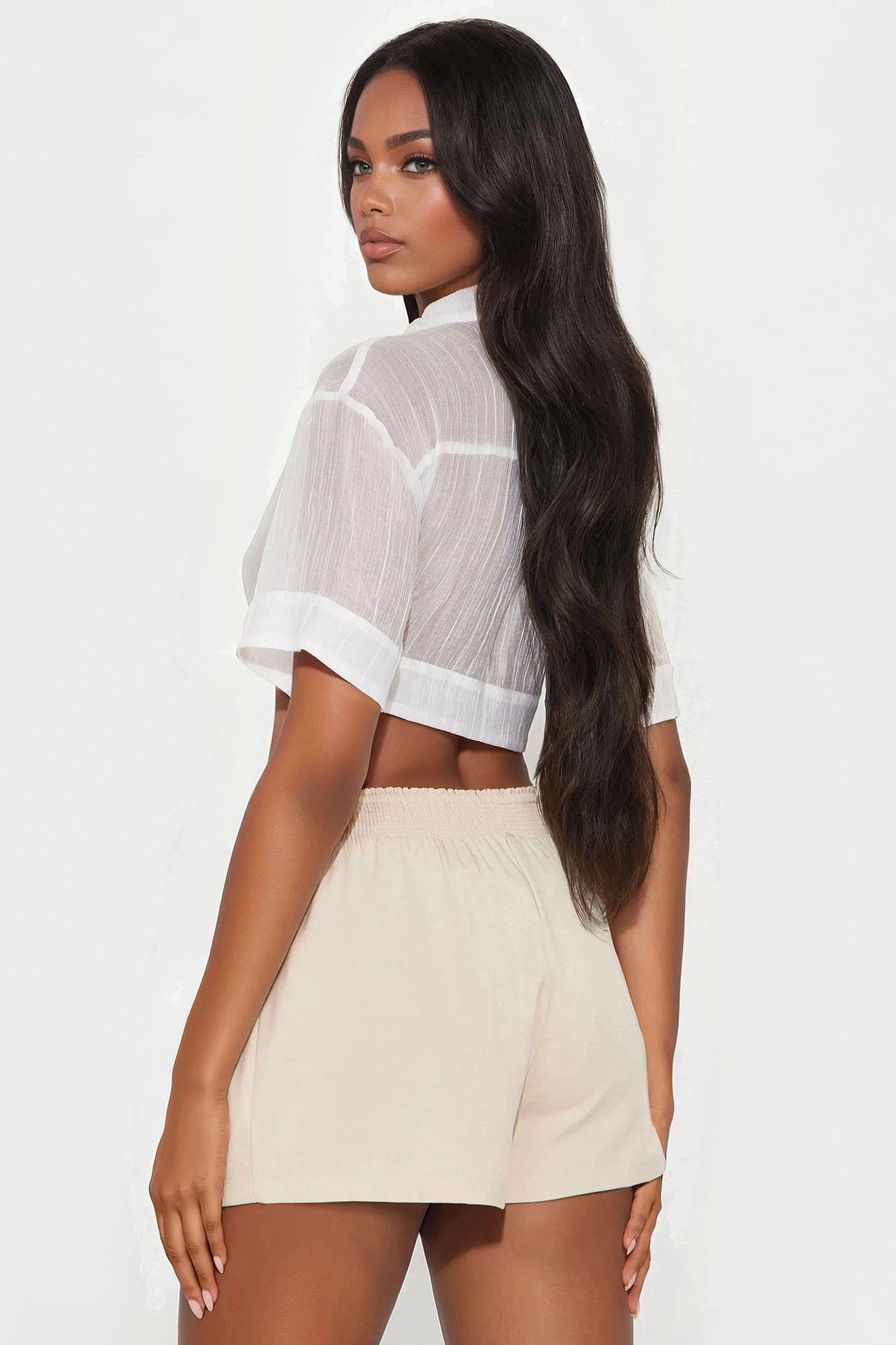 Saturdaze Cropped Plisse Shirt - White - Image 3