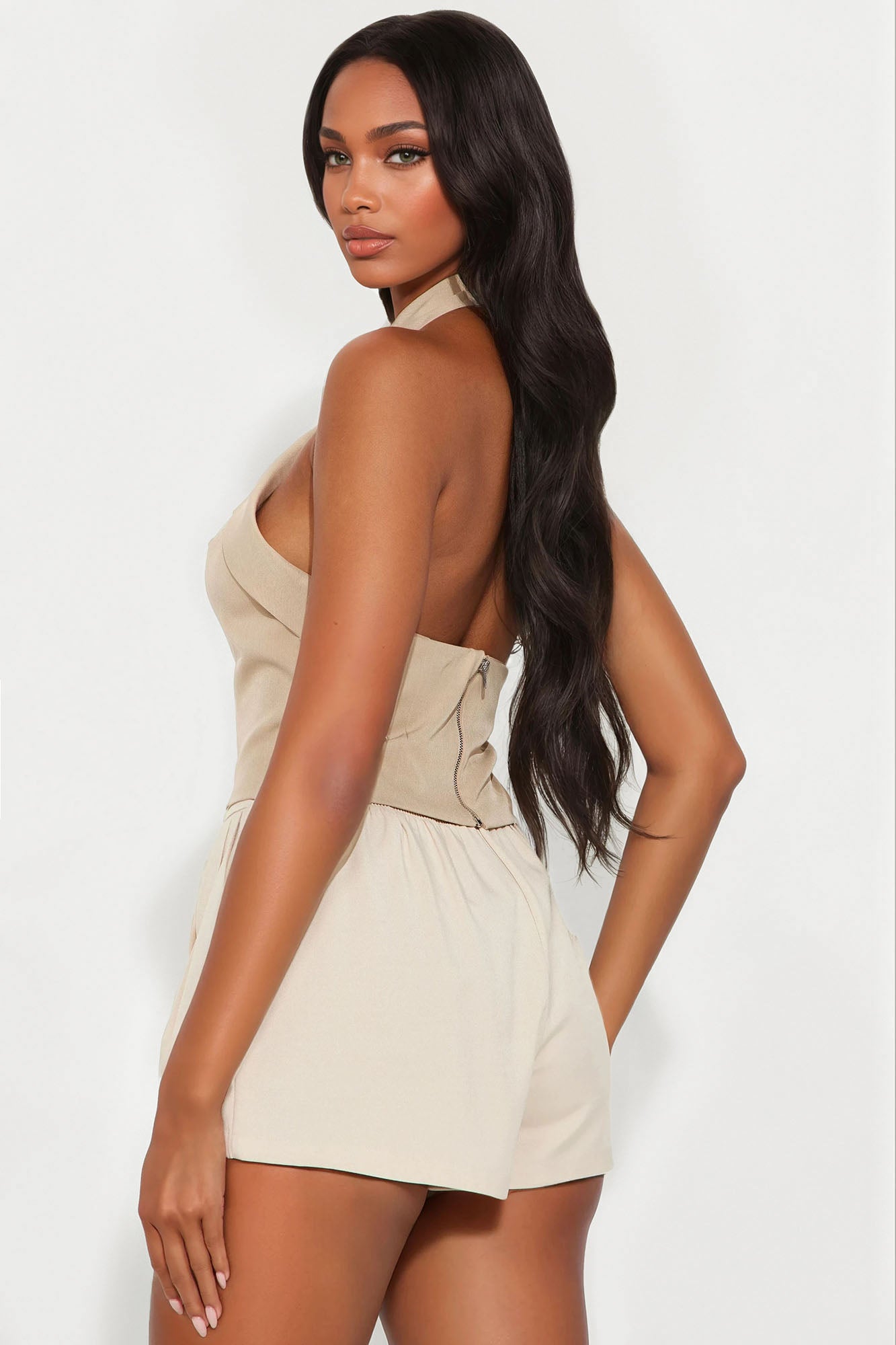 Shannon Crossed Halter Top  - Taupe - Image 3
