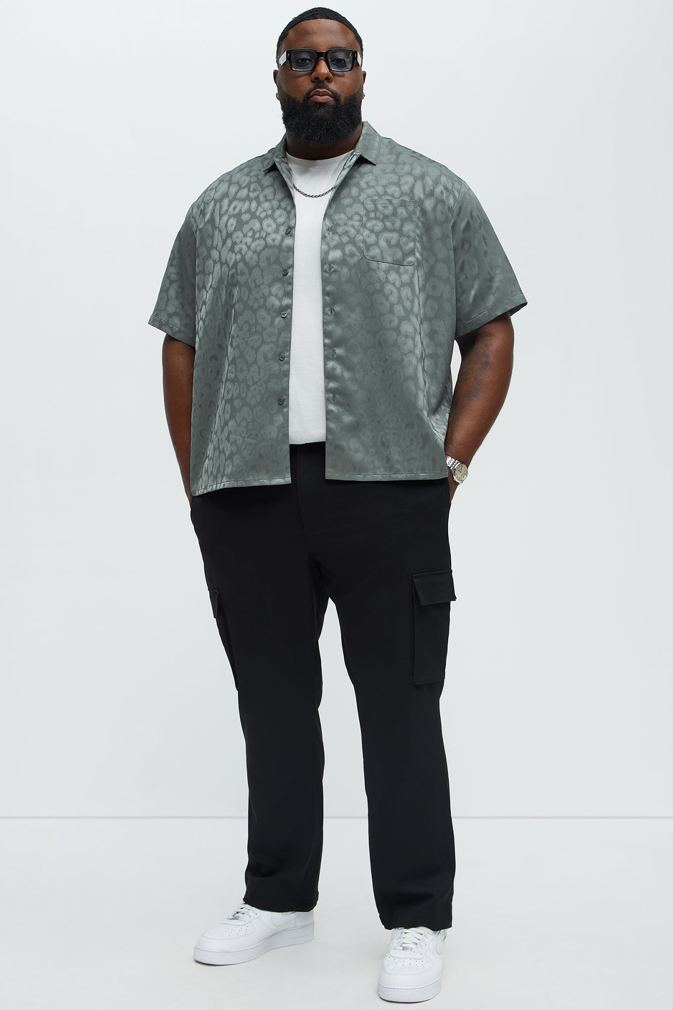 Satin Leopard Button Up Shirt - Grey - Image 6