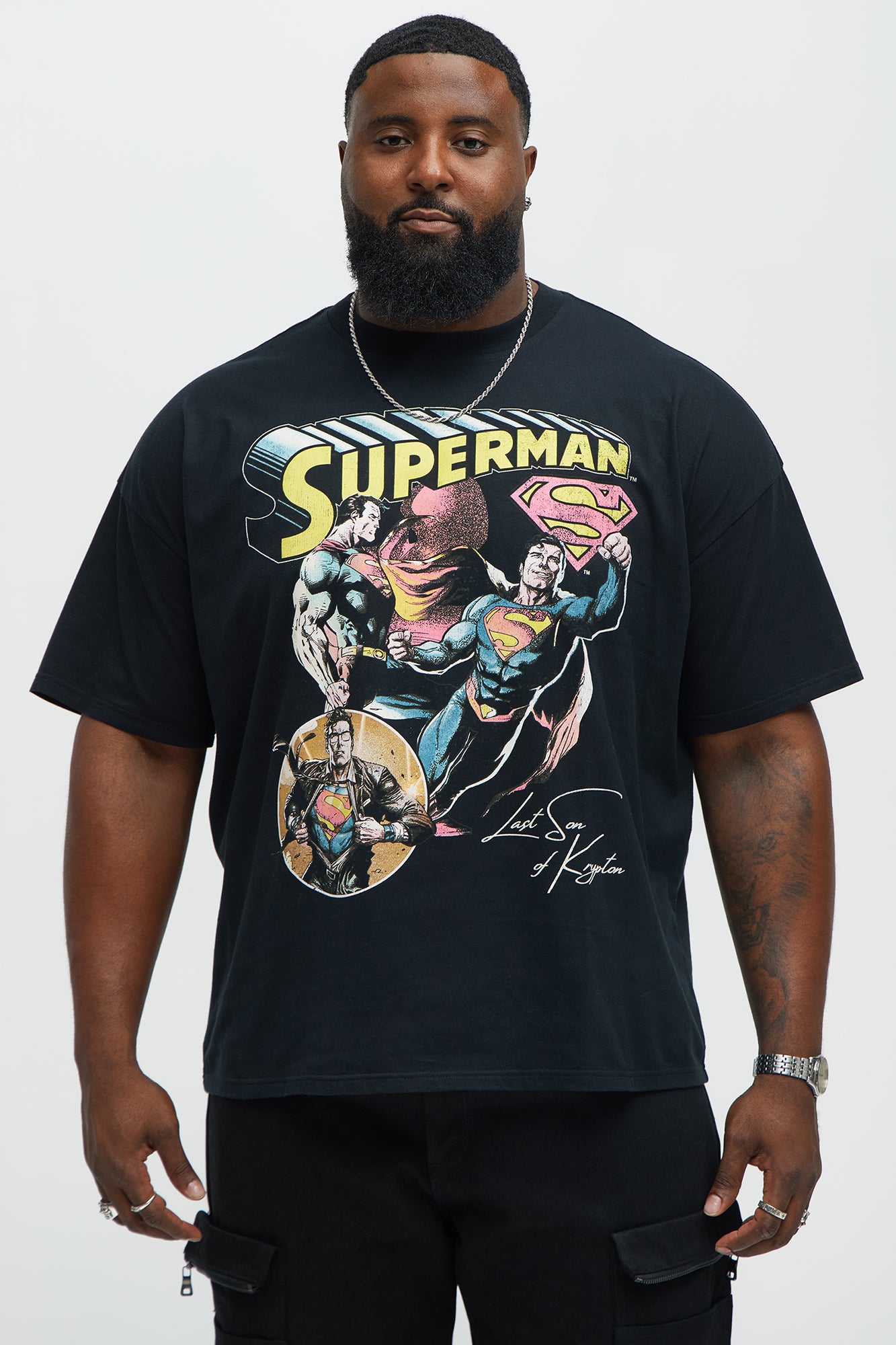 Superman Man Of Steel Oversized Short Sleeve Tee - Black - Image 4