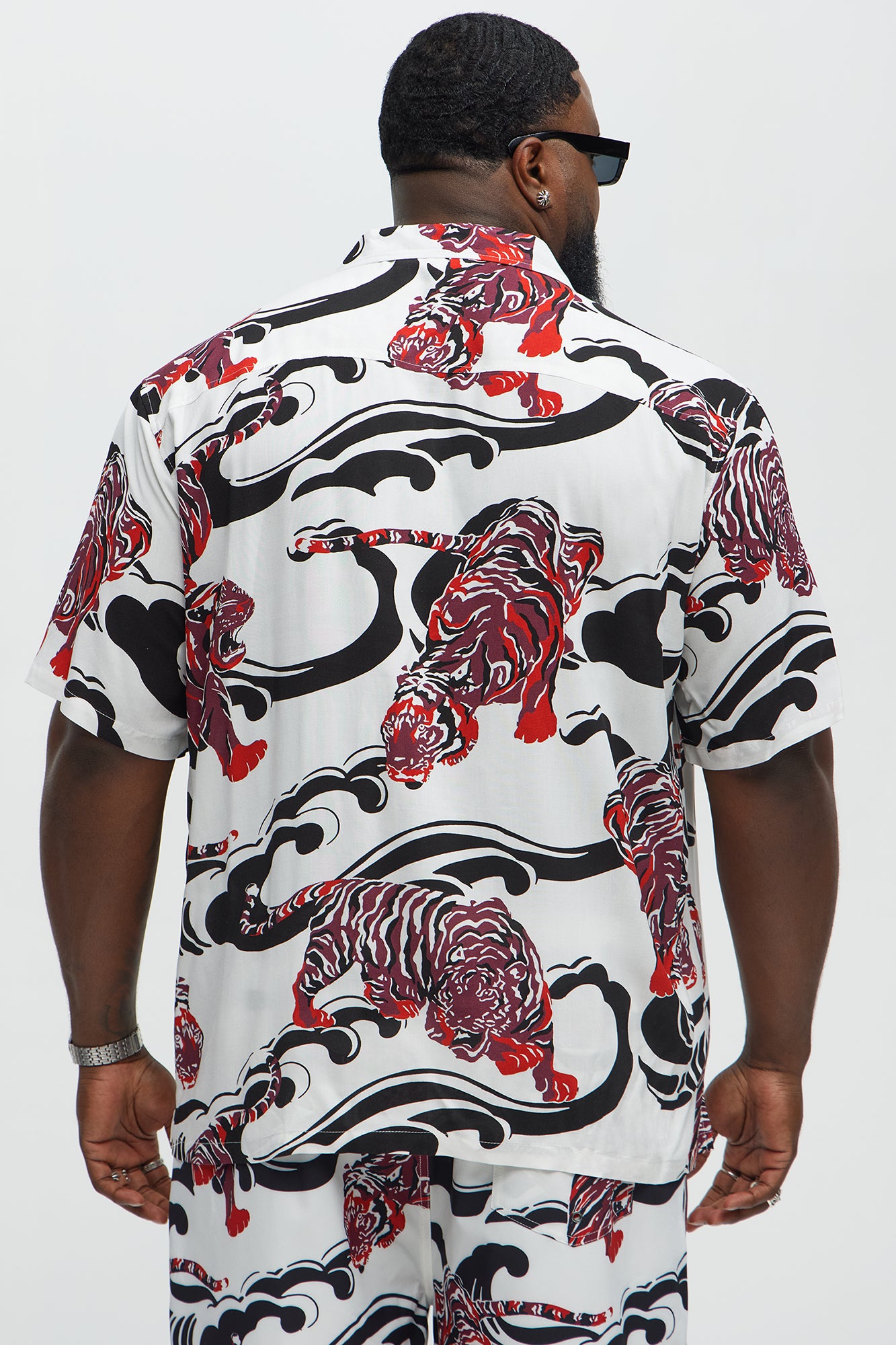 Tiger Waves Cuban Collar Button Up Shirt - White/combo - Image 6