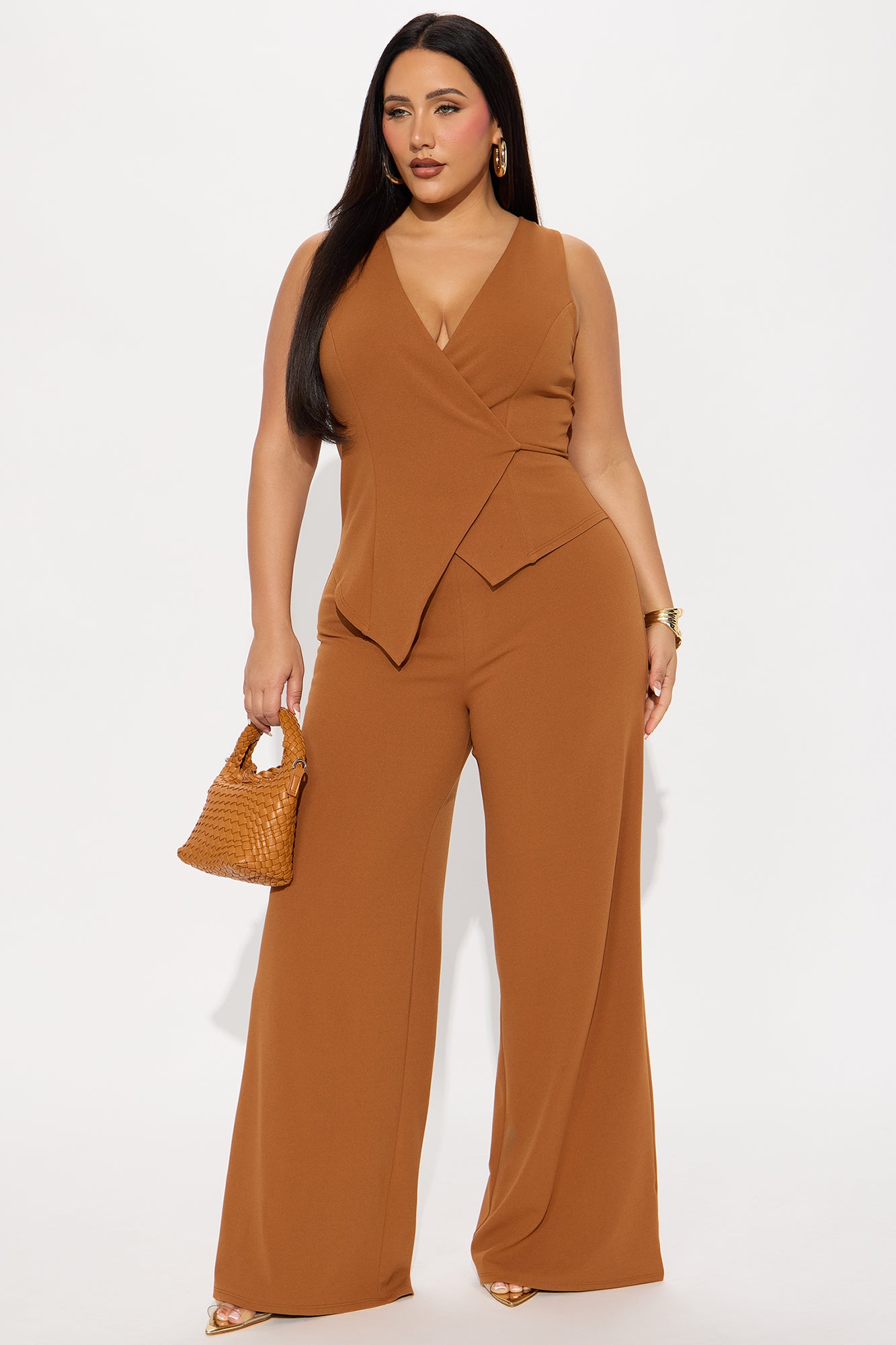 Career Catcher Crepe Jumpsuit - Cognac - Image 4