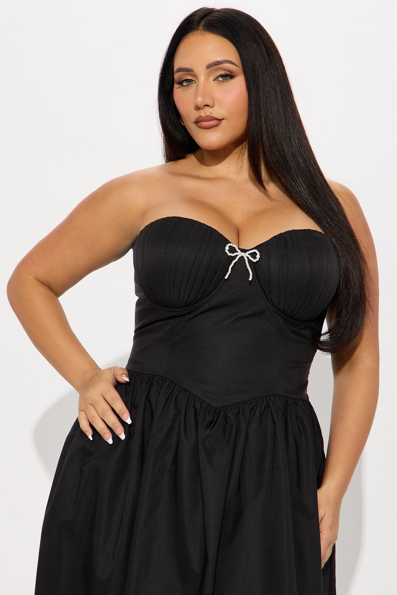 Mademoiselle Satin Midi Dress - Black - Image 5
