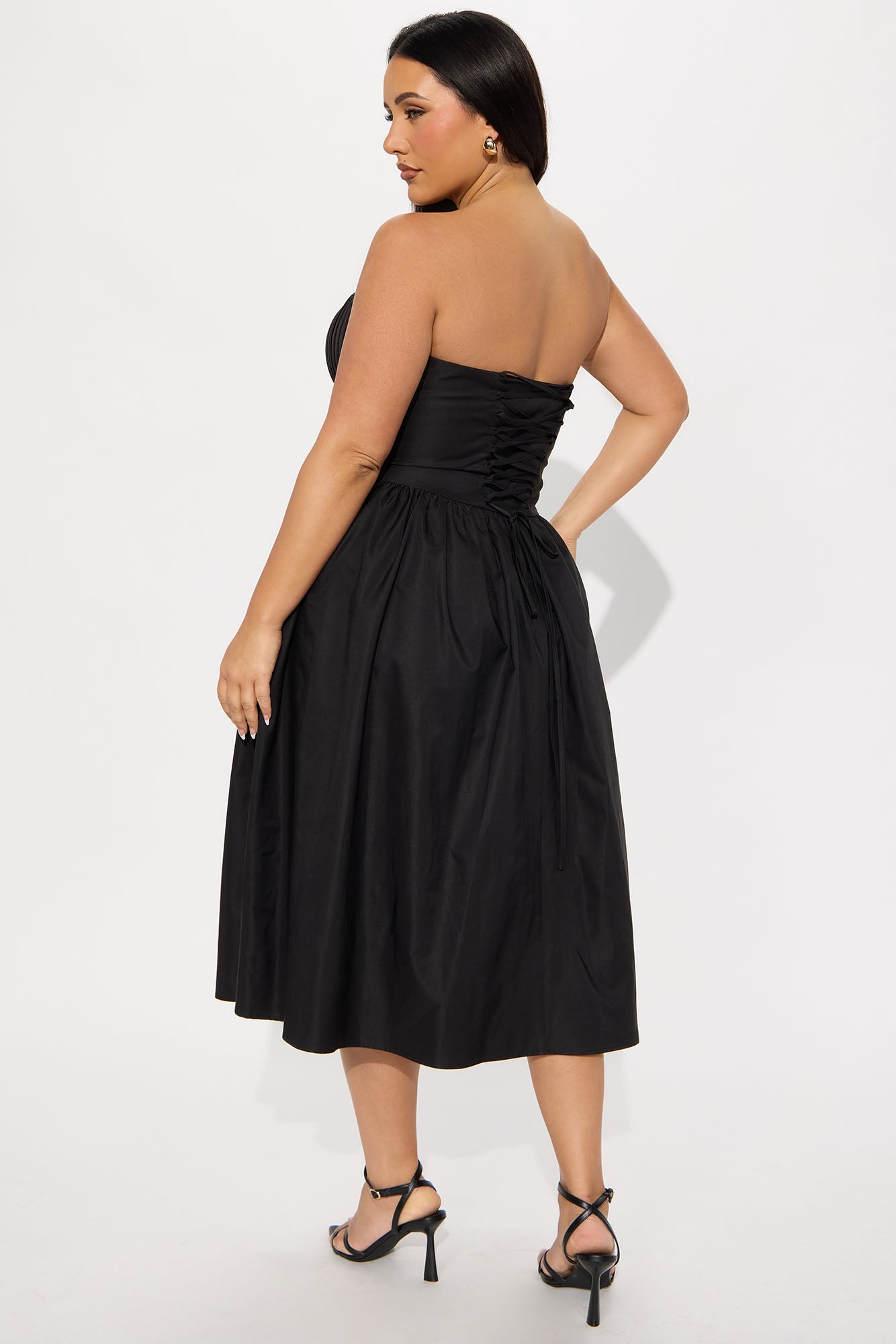 Mademoiselle Satin Midi Dress - Black - Image 6
