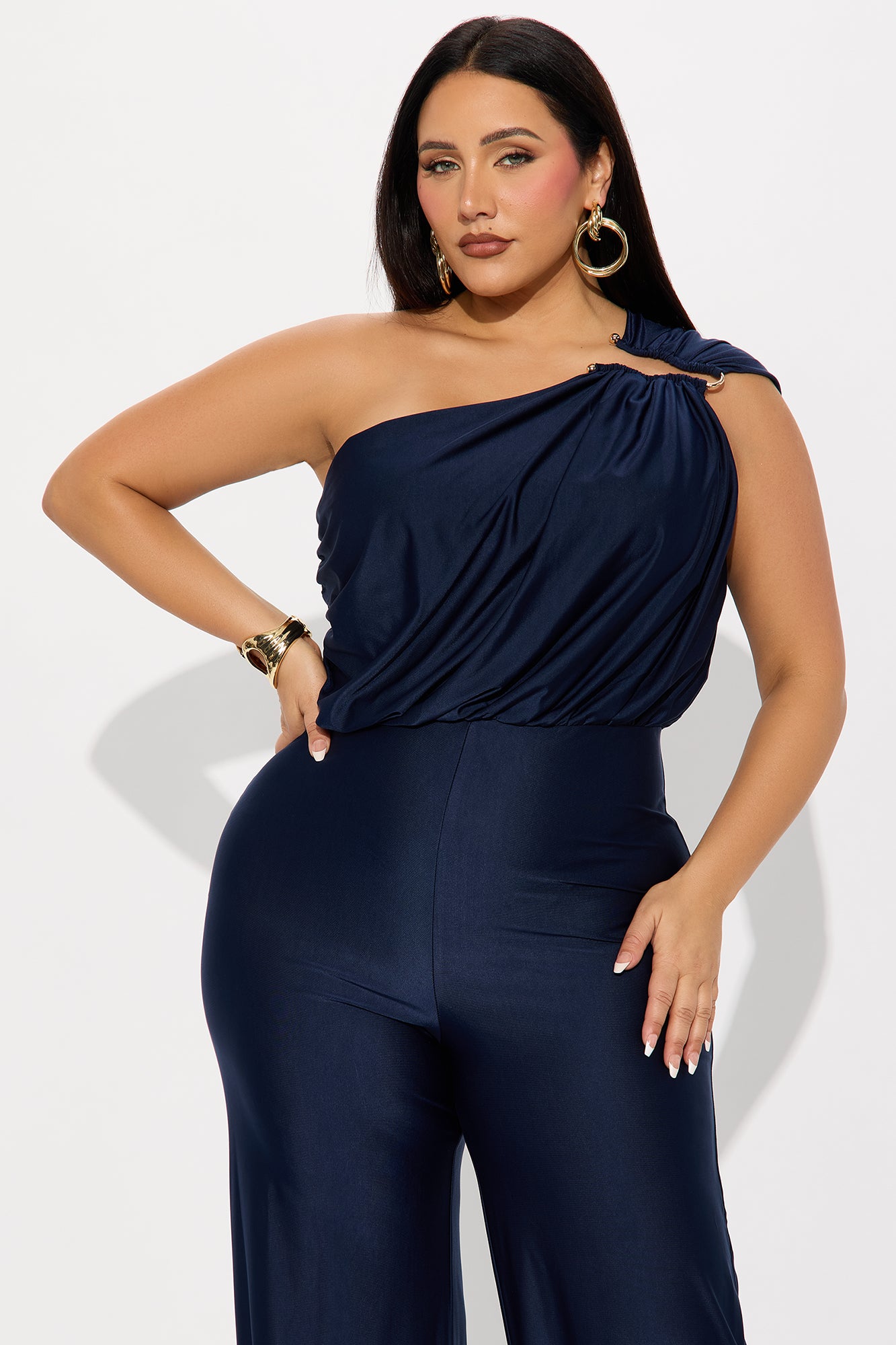 Marisol Wide Leg One Shoulder Jumpsuit - Navy - Image 5
