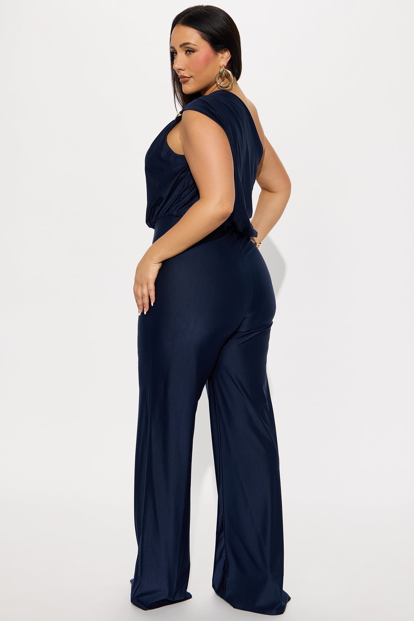 Marisol Wide Leg One Shoulder Jumpsuit - Navy - Image 6