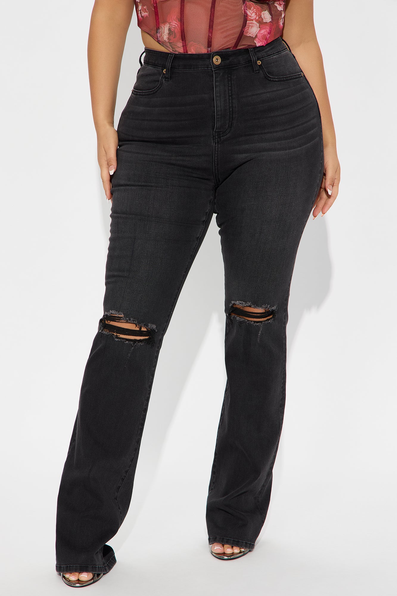 Tall Jessie Mid Rise Distressed Bootcut Jean - Black - Image 5