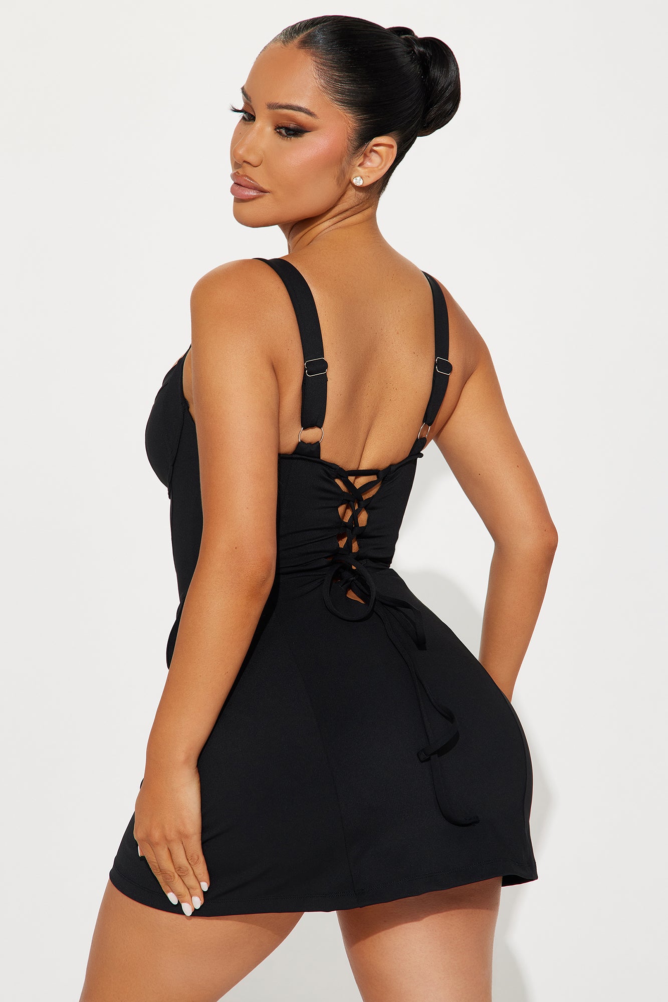 Delvina Corset Snatched Sculpting 1 Piece Swimsuit Dress - Black - Image 4