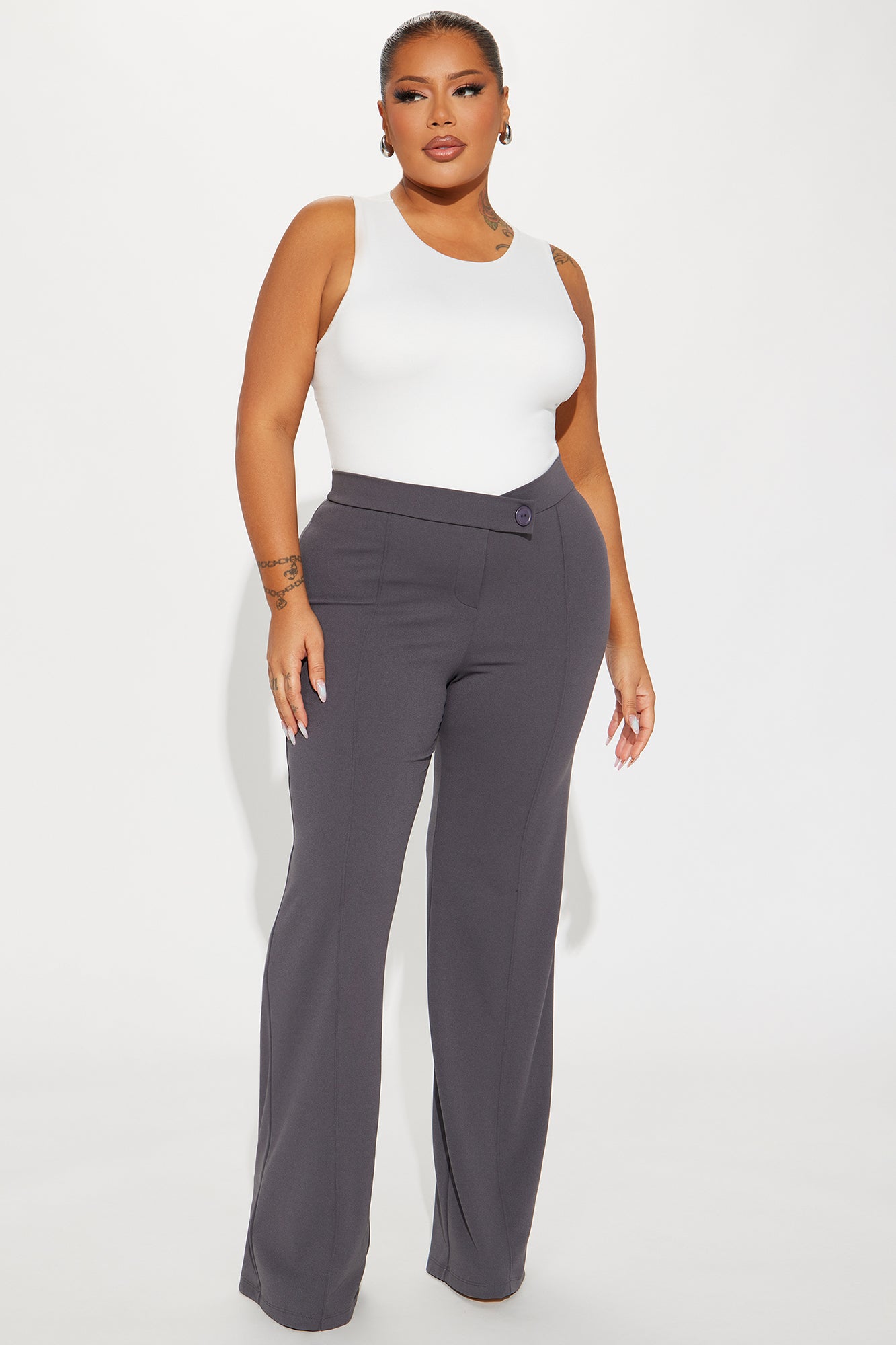 Call It Even Wide Leg Dress Pants - Charcoal - Image 4