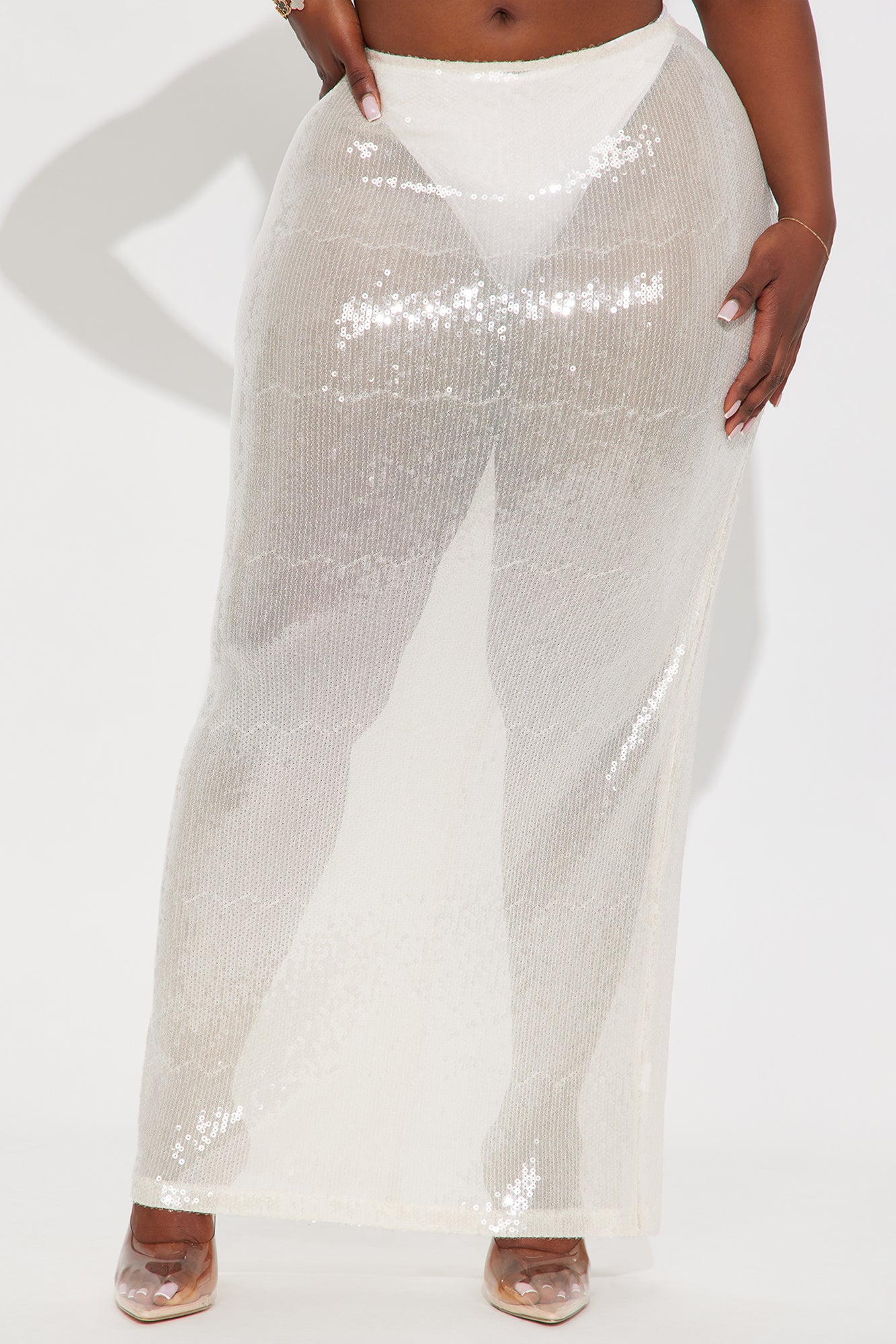Delilah Sheer Sequin Maxi Skirt - Ivory - Image 5